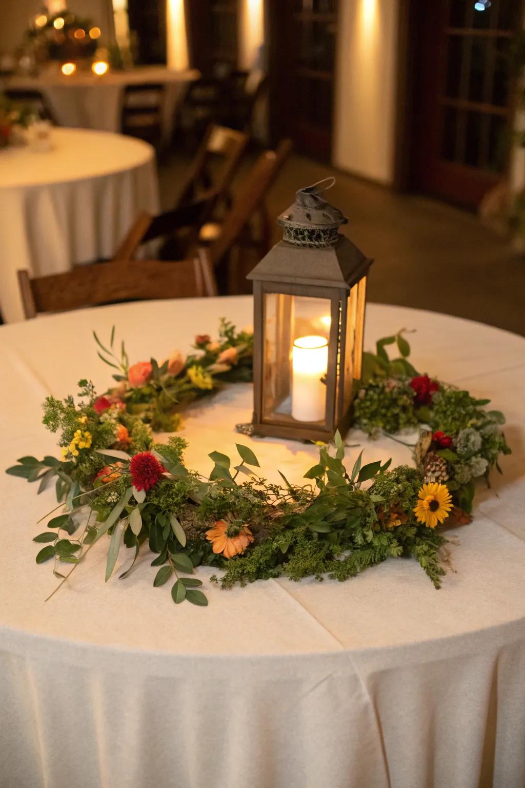 A fanciful garland creates a charming center point.