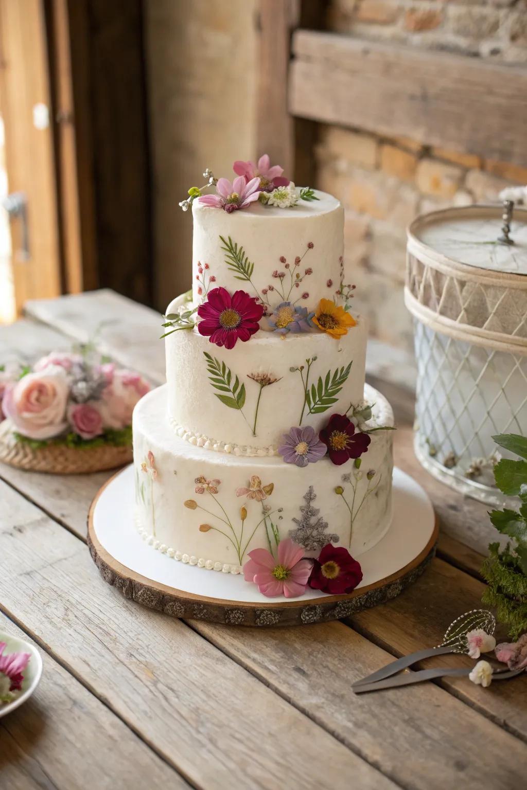 Cake with beautiful dry flowers.