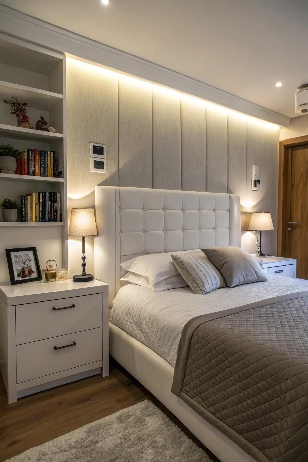 Smart illumination offers adaptable ambiance for any mood.