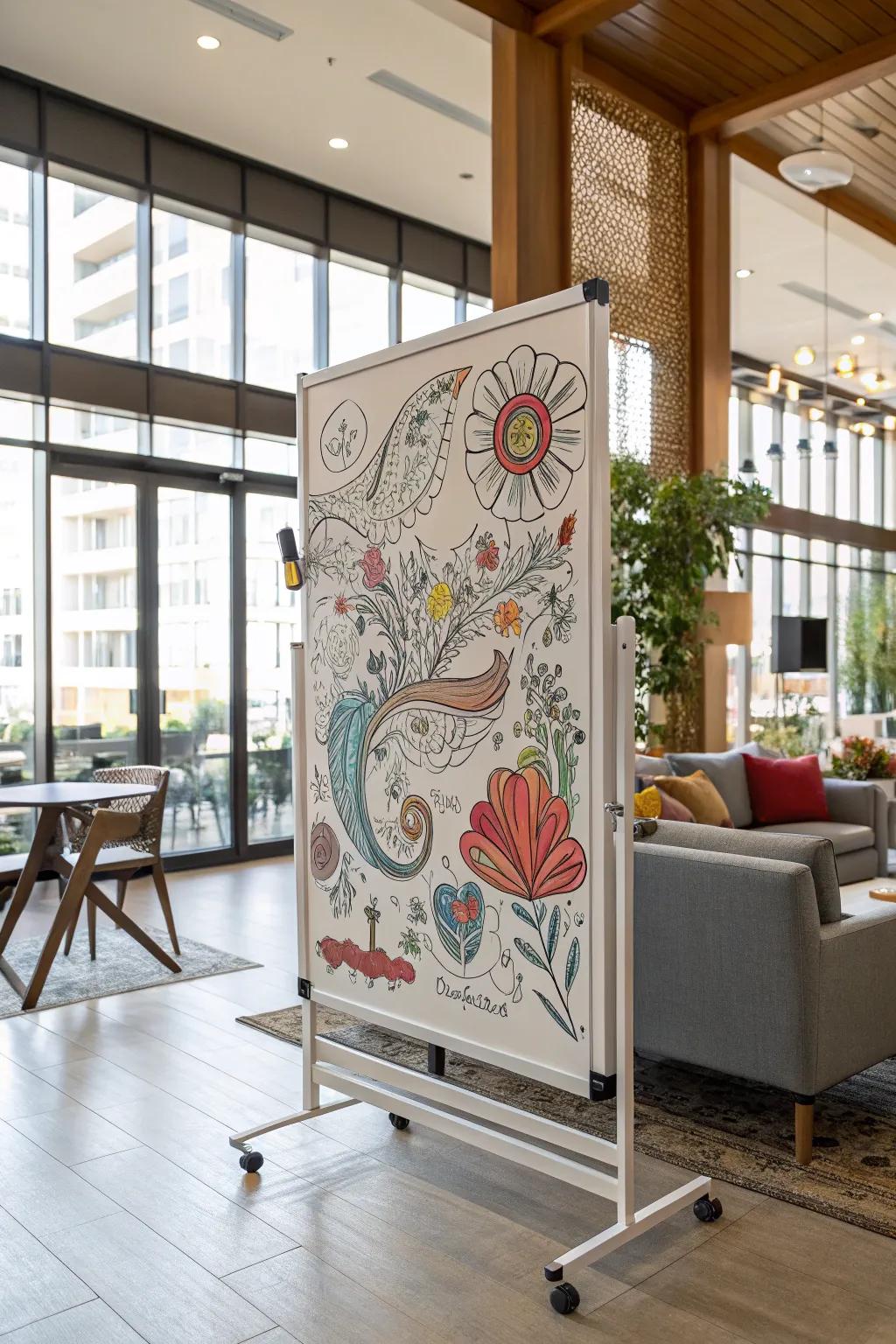 A mural rendered on the whiteboard evolves into a striking focal point.