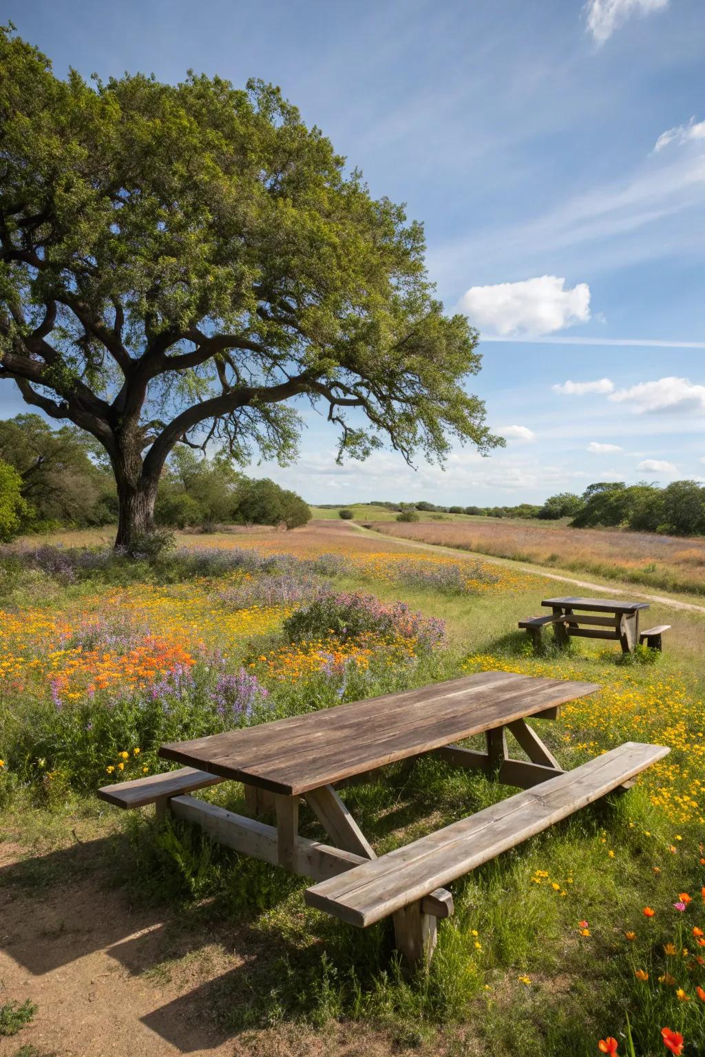 A dreamy picnic location tucked into a wildflower wonderland.