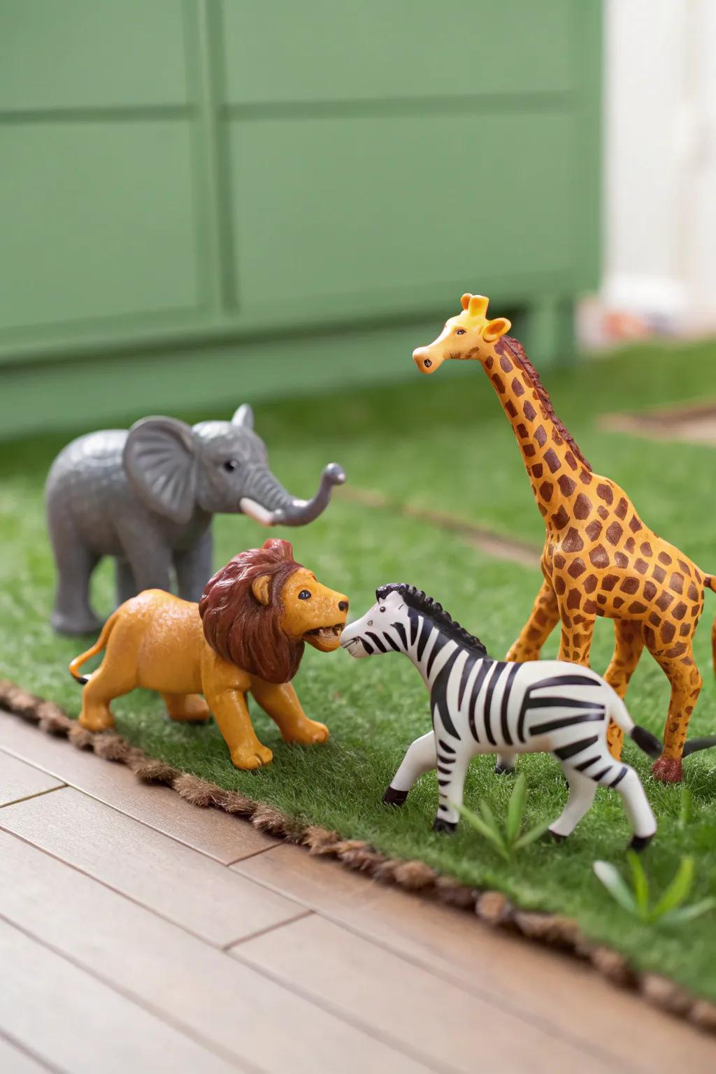 Imagination and fun are sparked by toy safari animals.