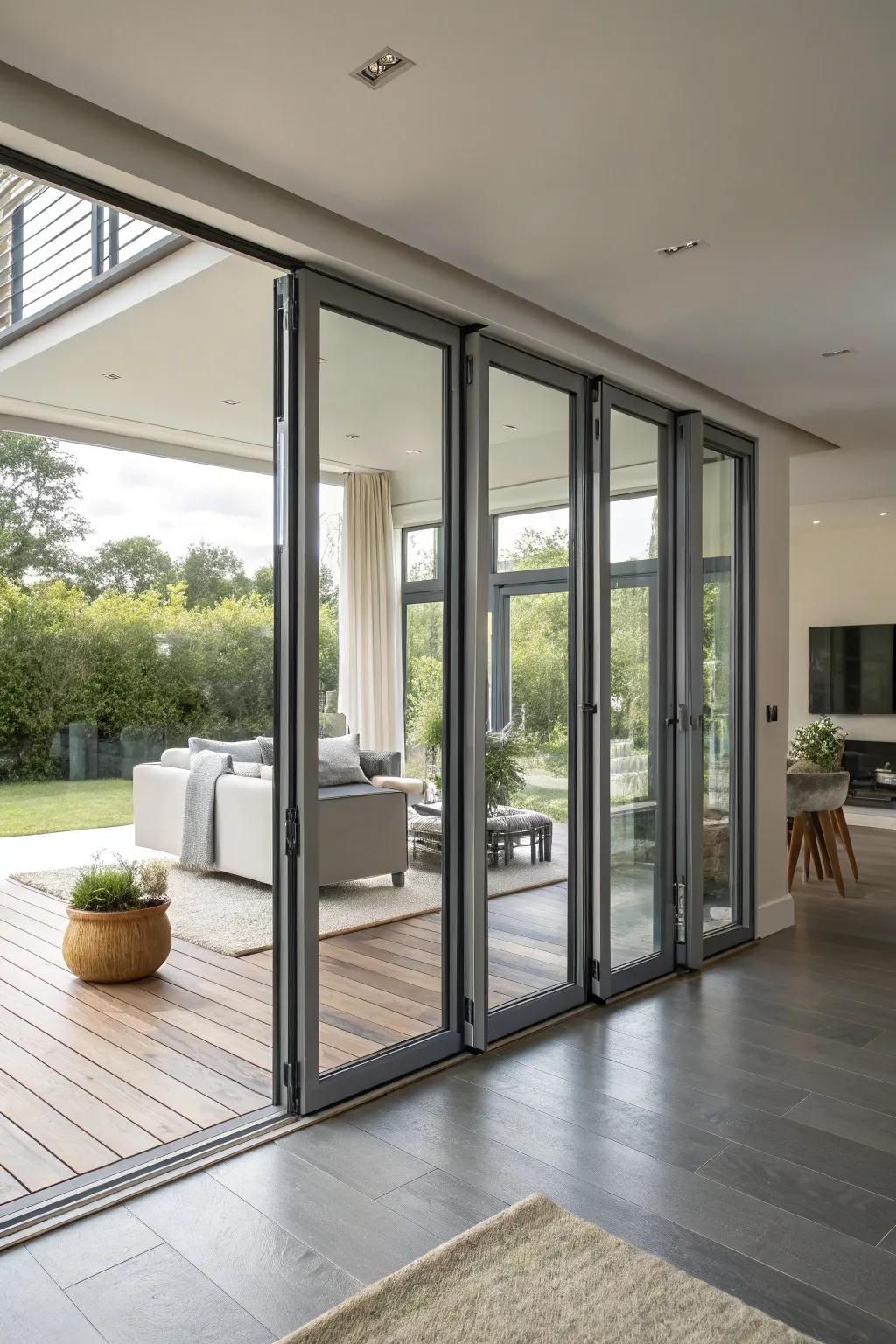 Accordion folding doors offer a space-saving contemporary solution.