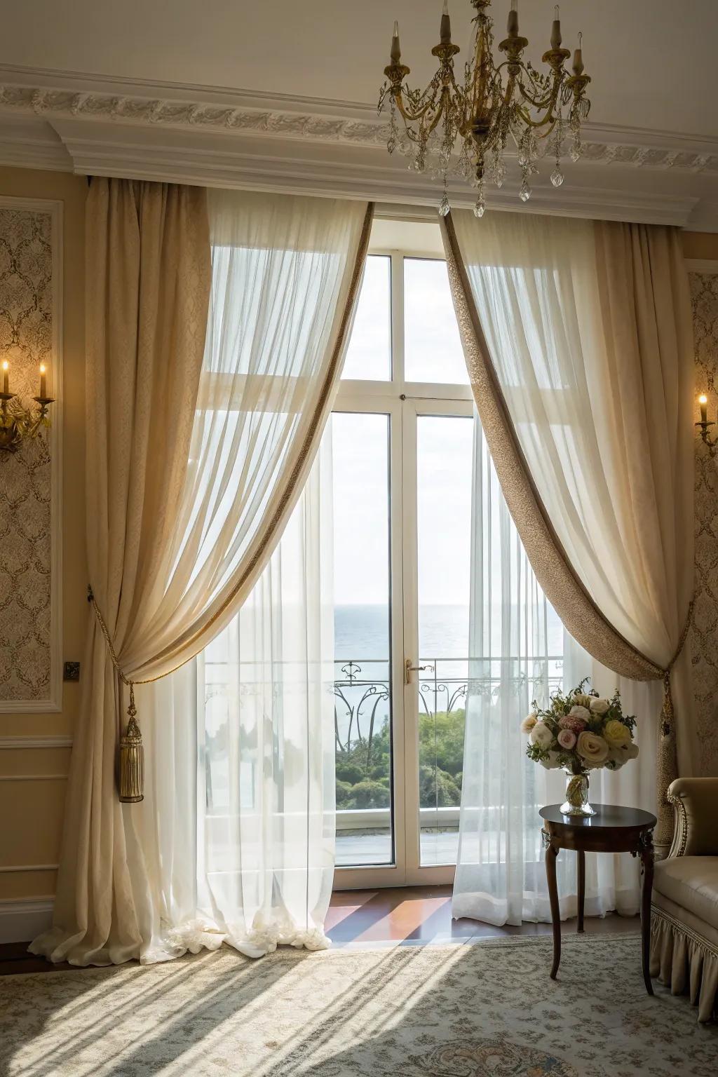 Sheer curtains provide elegance and privacy.