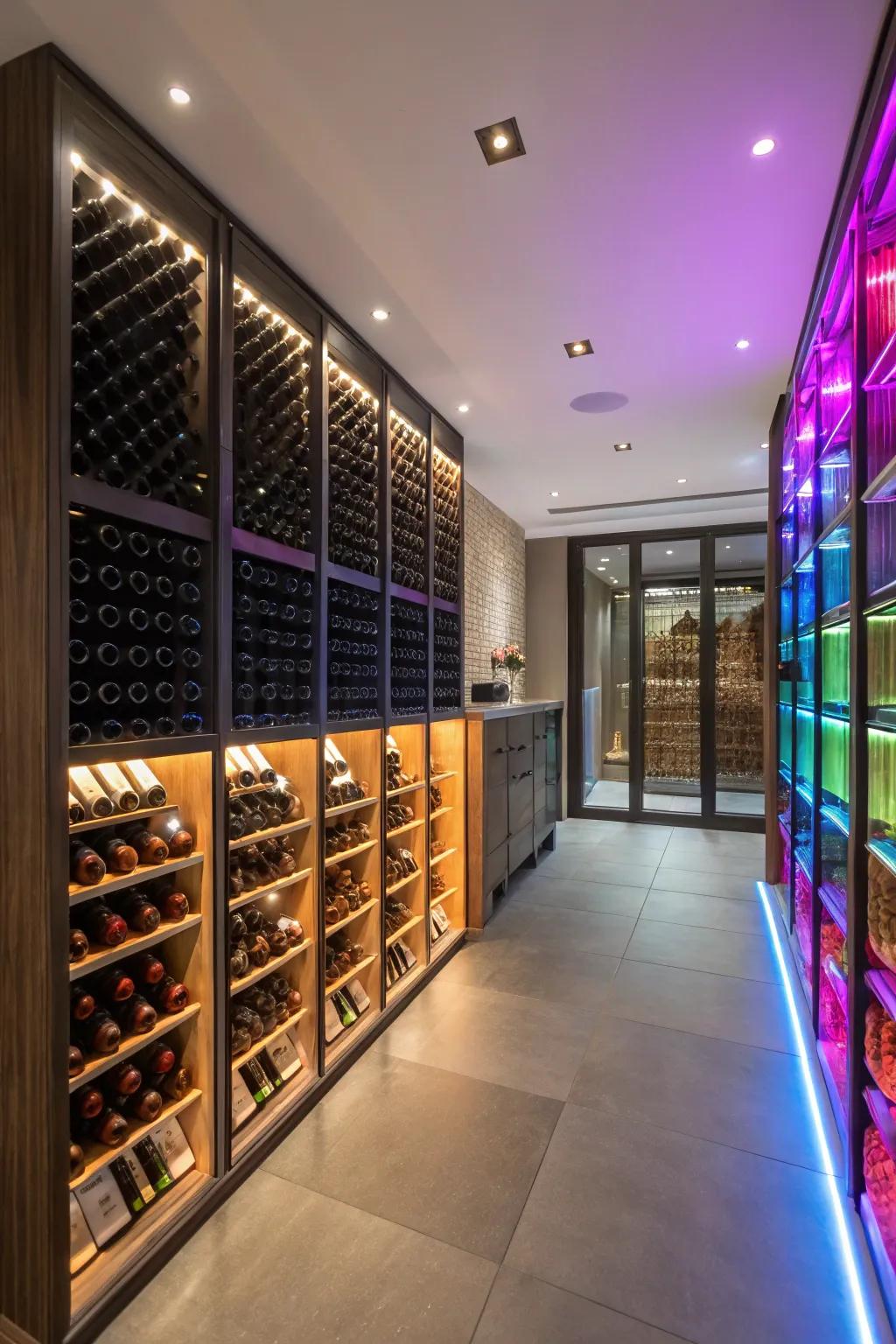 LEDs capable of alternating color providing a vibrant disposition within the wine chamber.