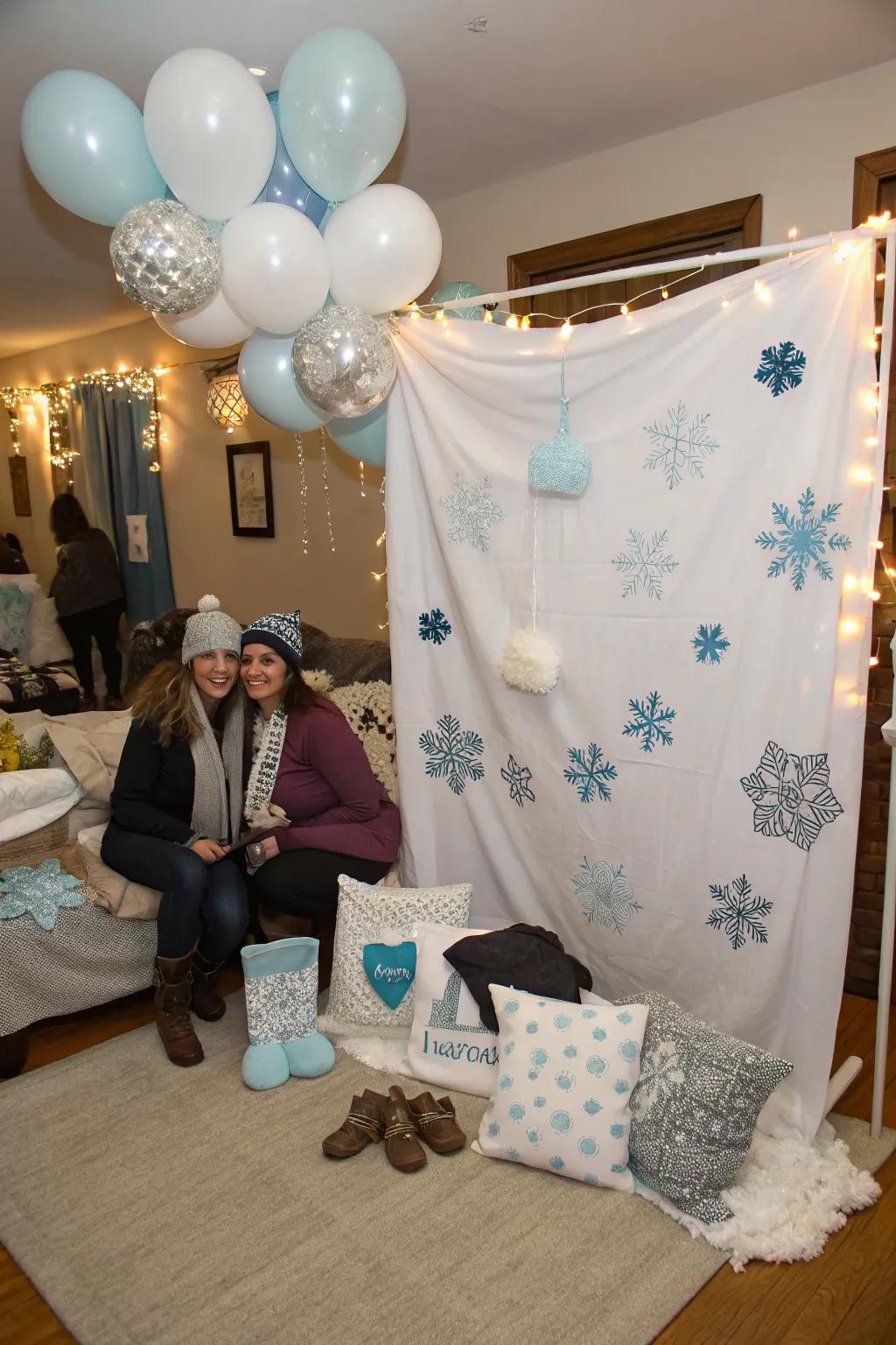 A fun snowflake photo booth for capturing memories.