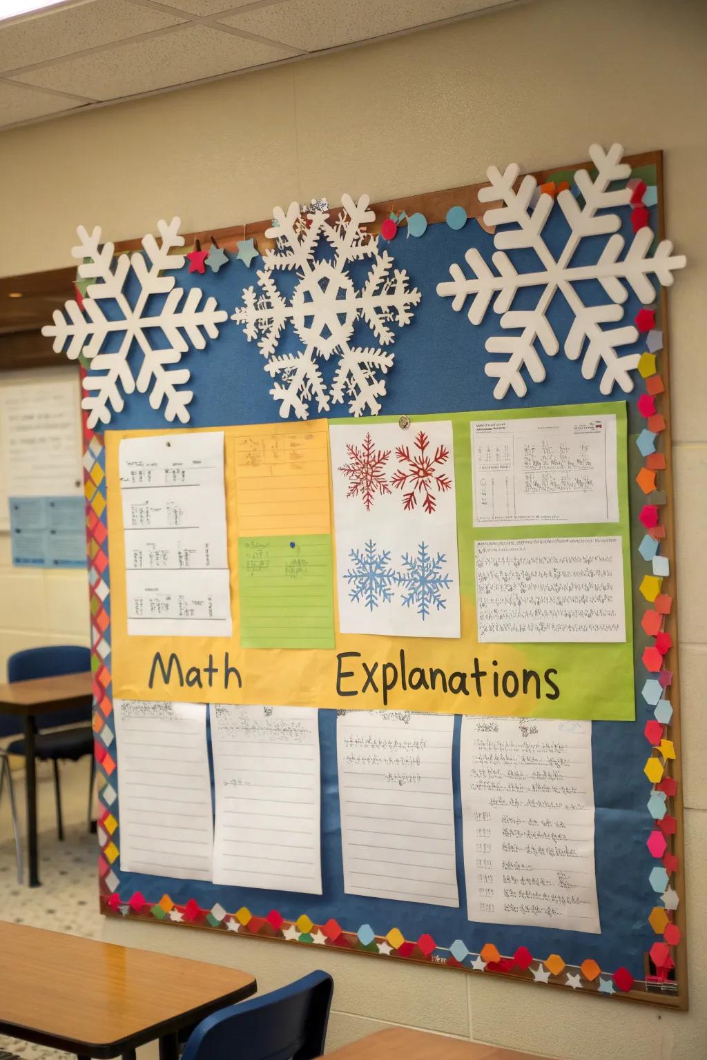Symmetrical snowflakes bring an artistic math element to the winter board.