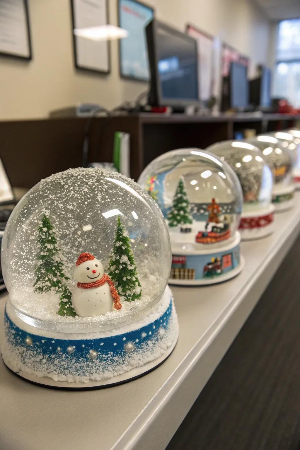 DIY snow domes bring a personal touch to your office decor.
