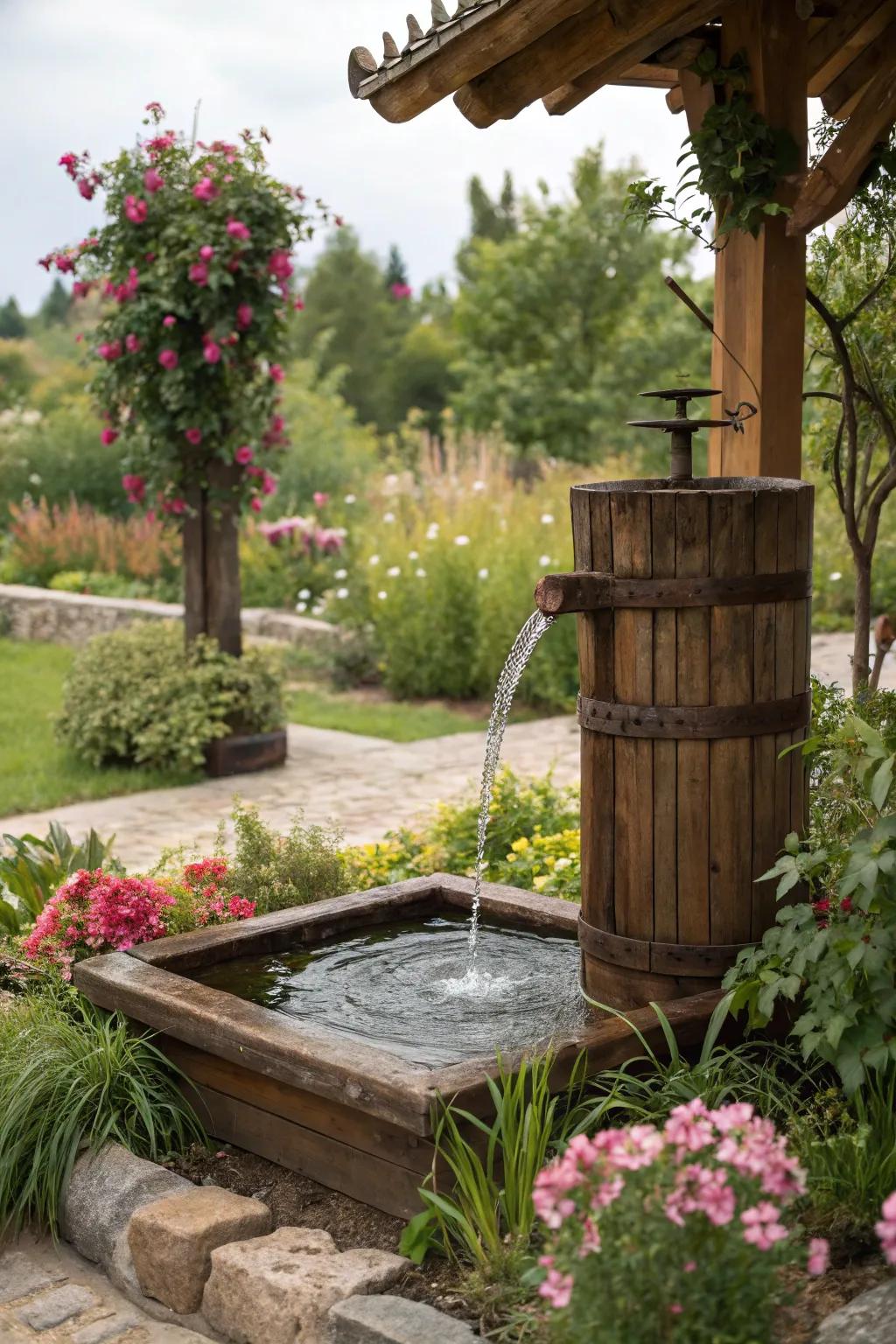 Enhance tranquility using a timber water feature.