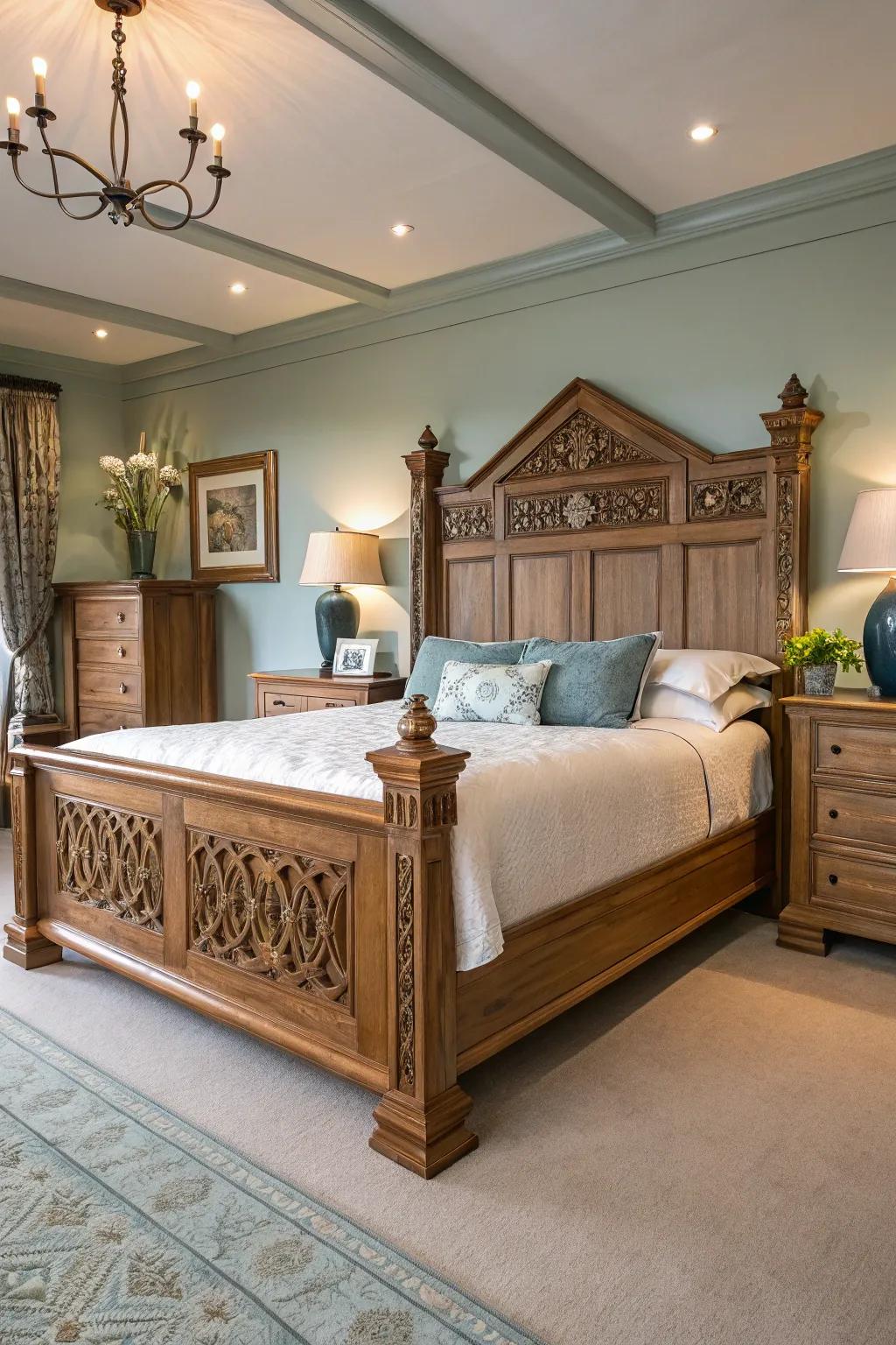 Bespoke joinery makes this wood bed a standout piece.