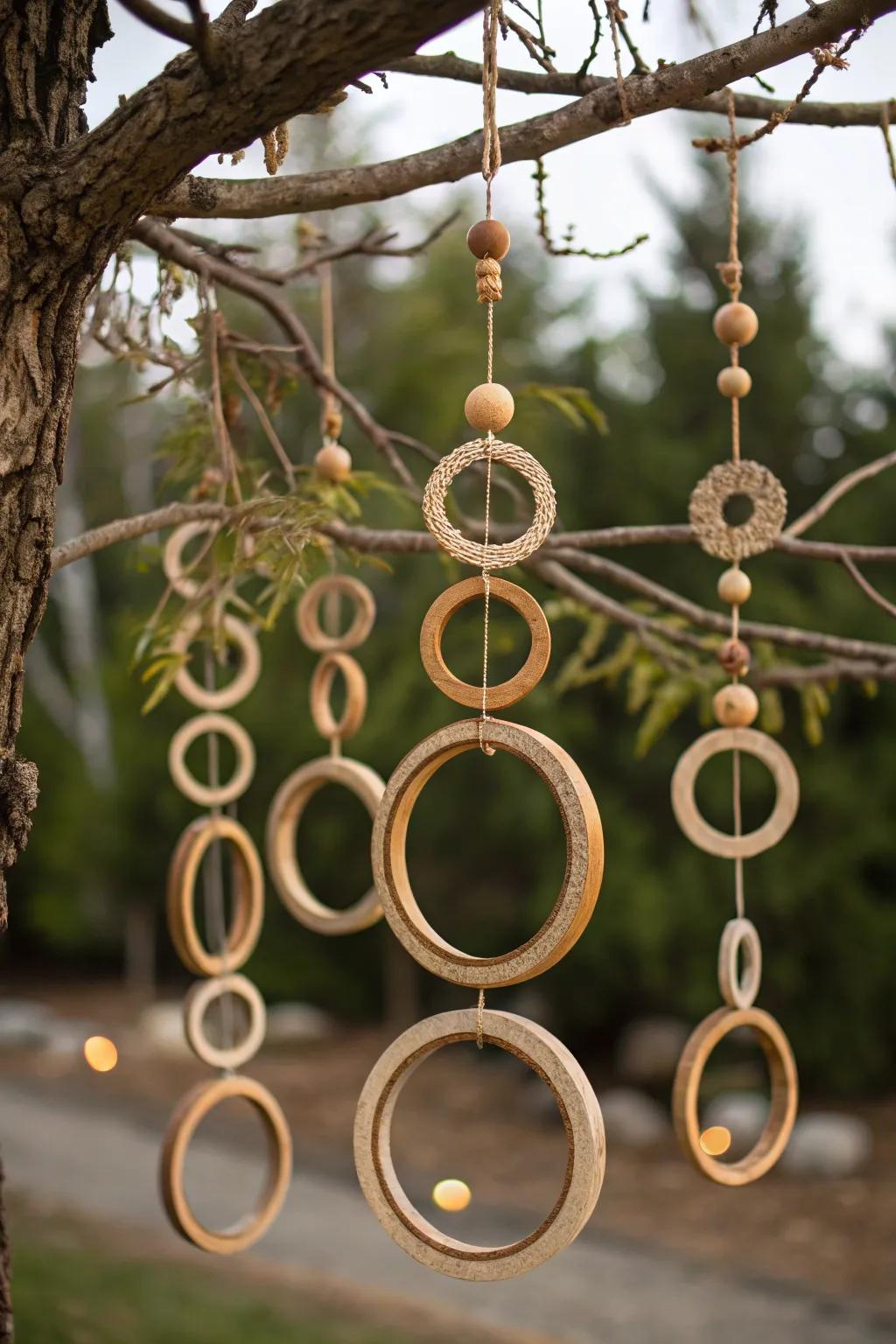 Layered wood discs create a one-of-a-kind, dimensional decoration display.