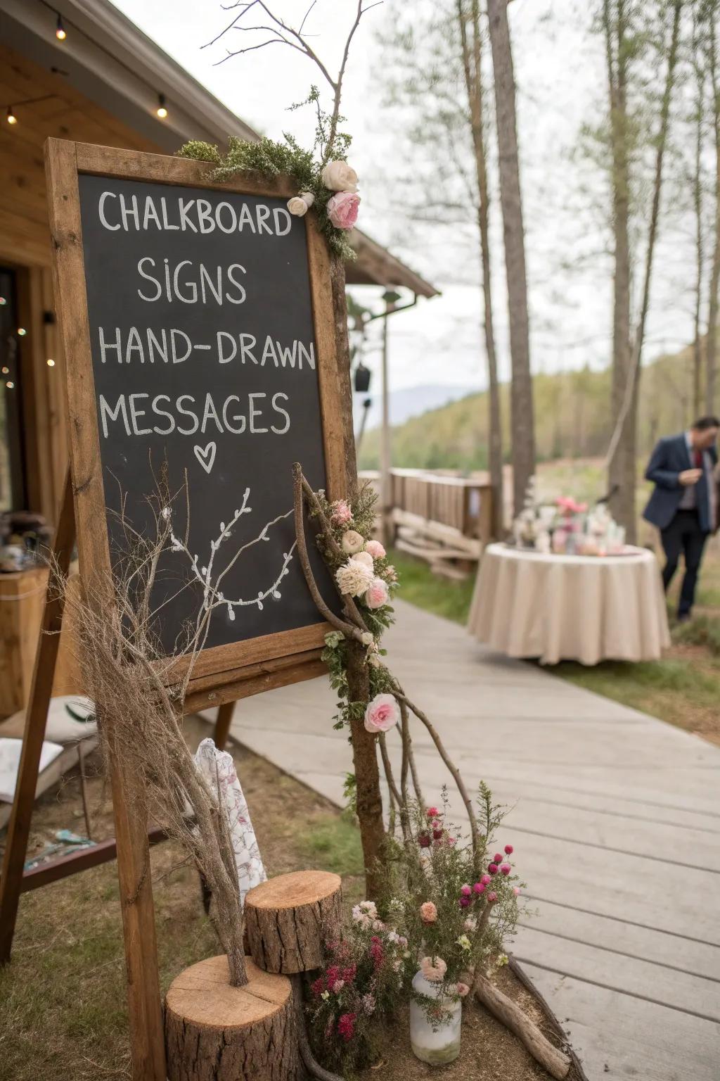 Rustic chalkboard signs guide guests and add a playful touch.