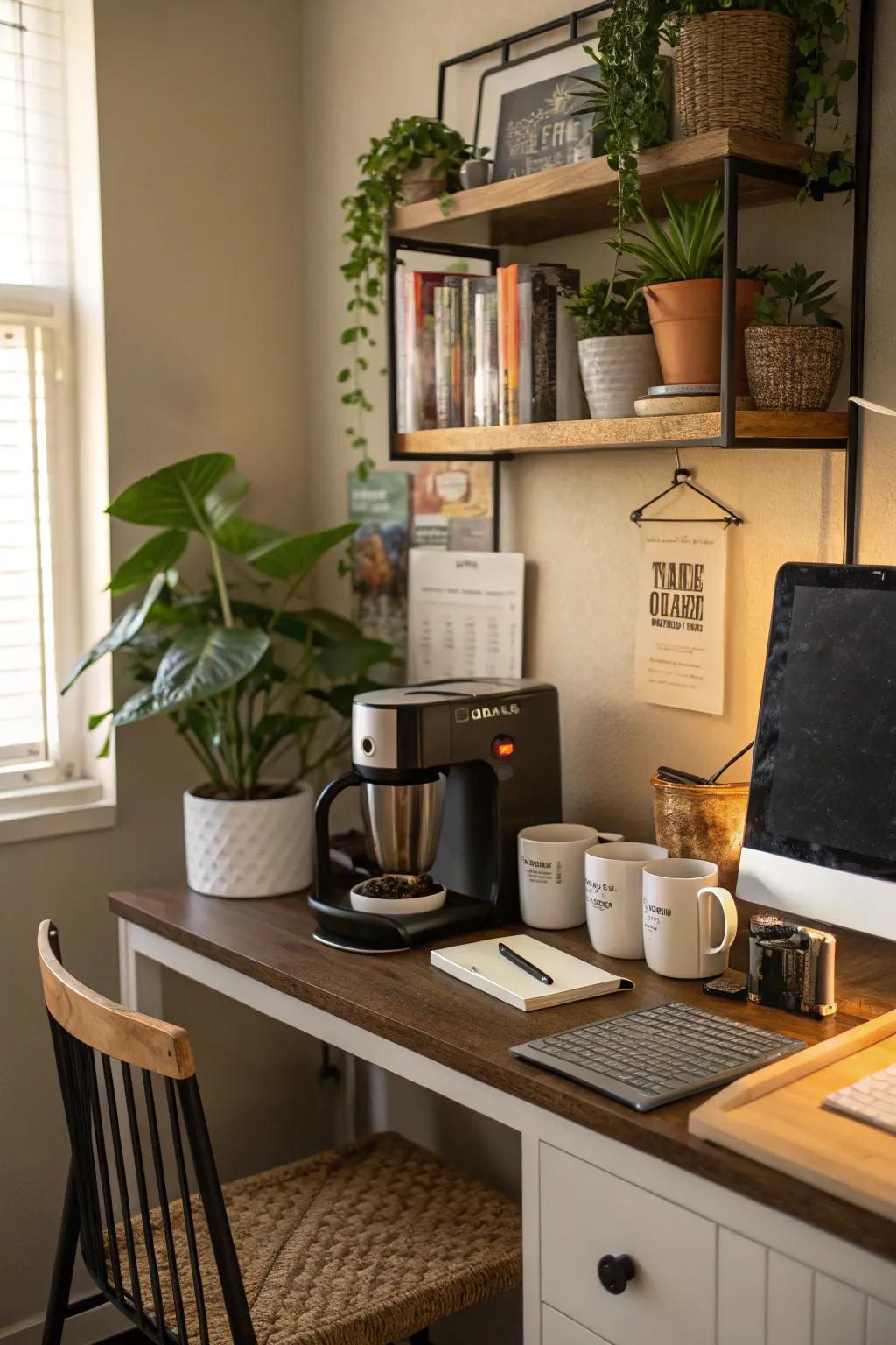 A coffee station adds convenience and a bit of indulgence.