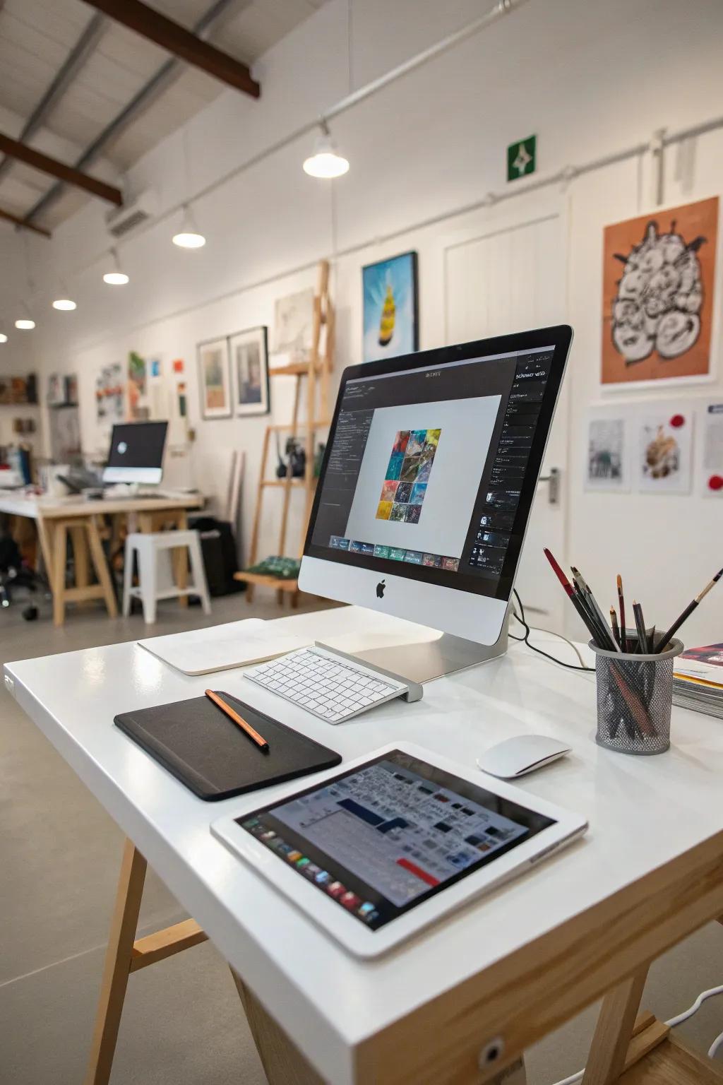 A spot for digital art makes it easy to switch between projects.
