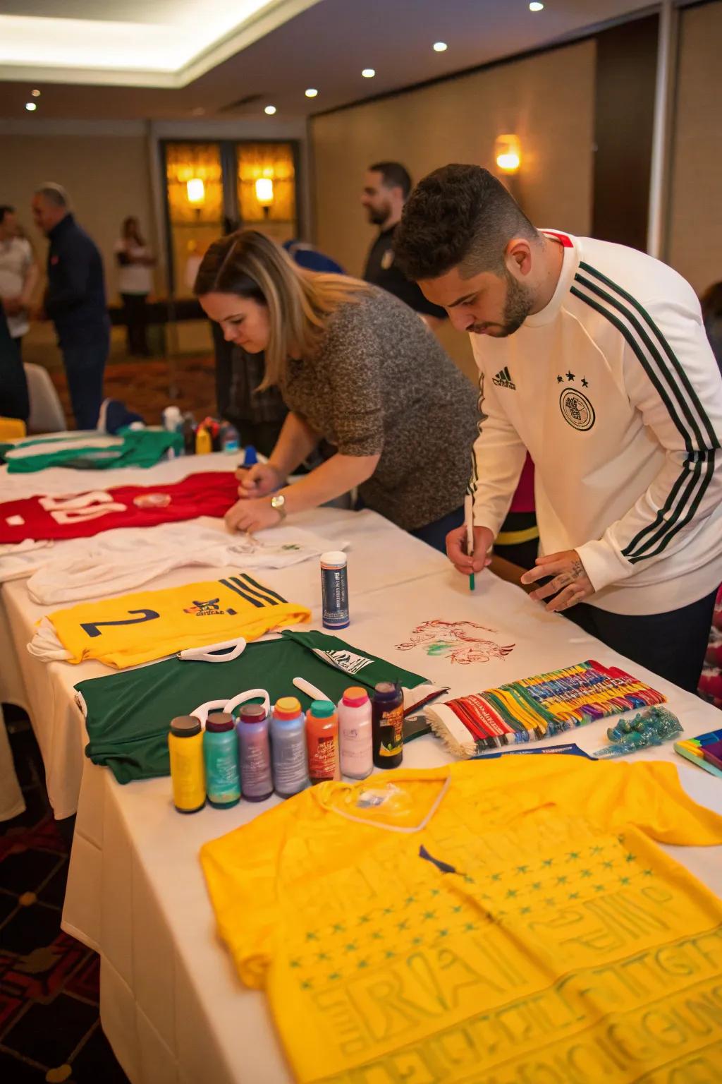 Participants designing personalized sportswear as keepsakes.