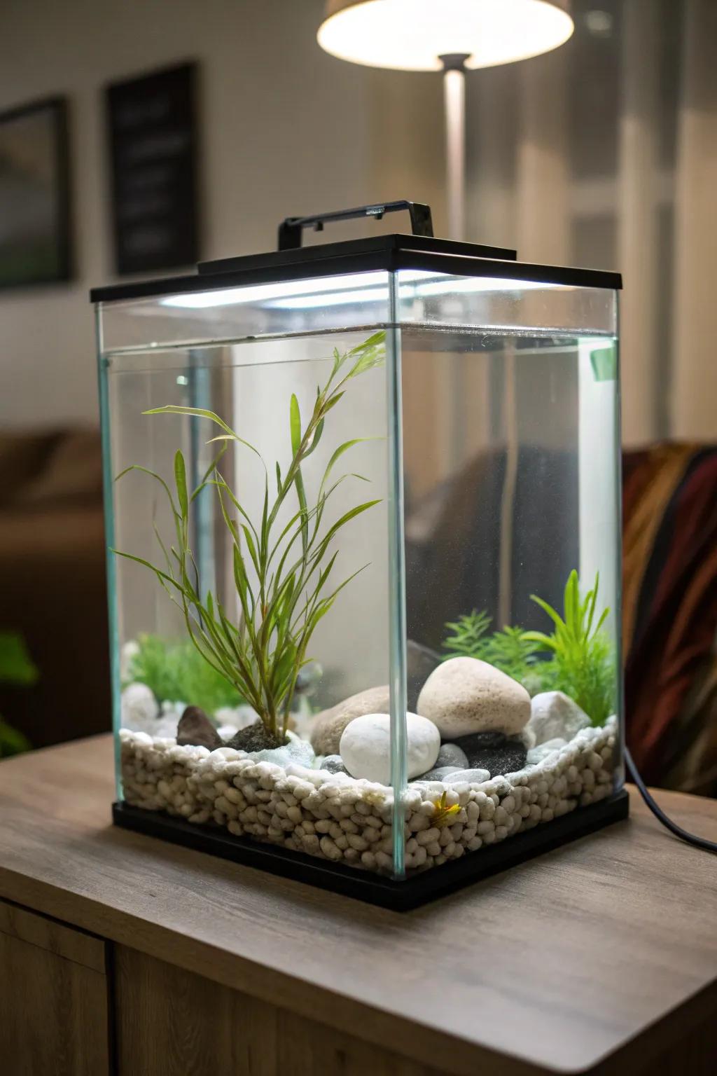 Welcome the beauty of simplicity in your aquarium design.