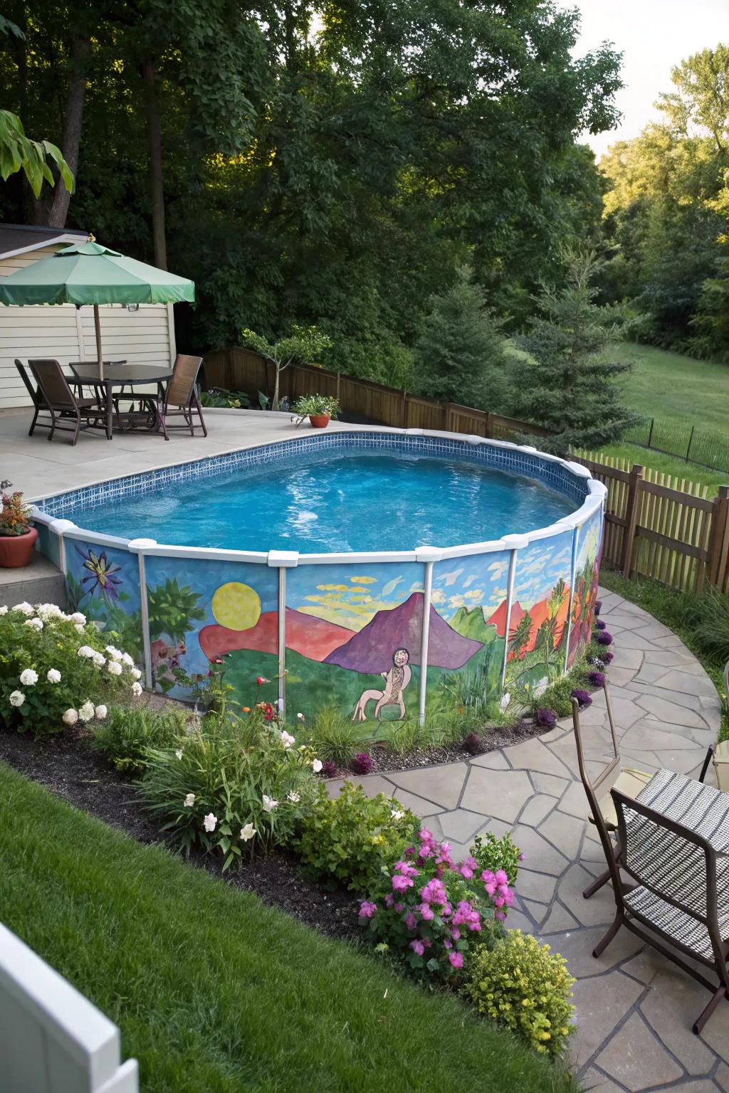 Make a bold statement with an artistic painted wall around your pool.