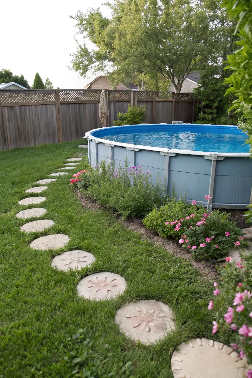 Stepping stones offer a fun and functional way to navigate the pool area.