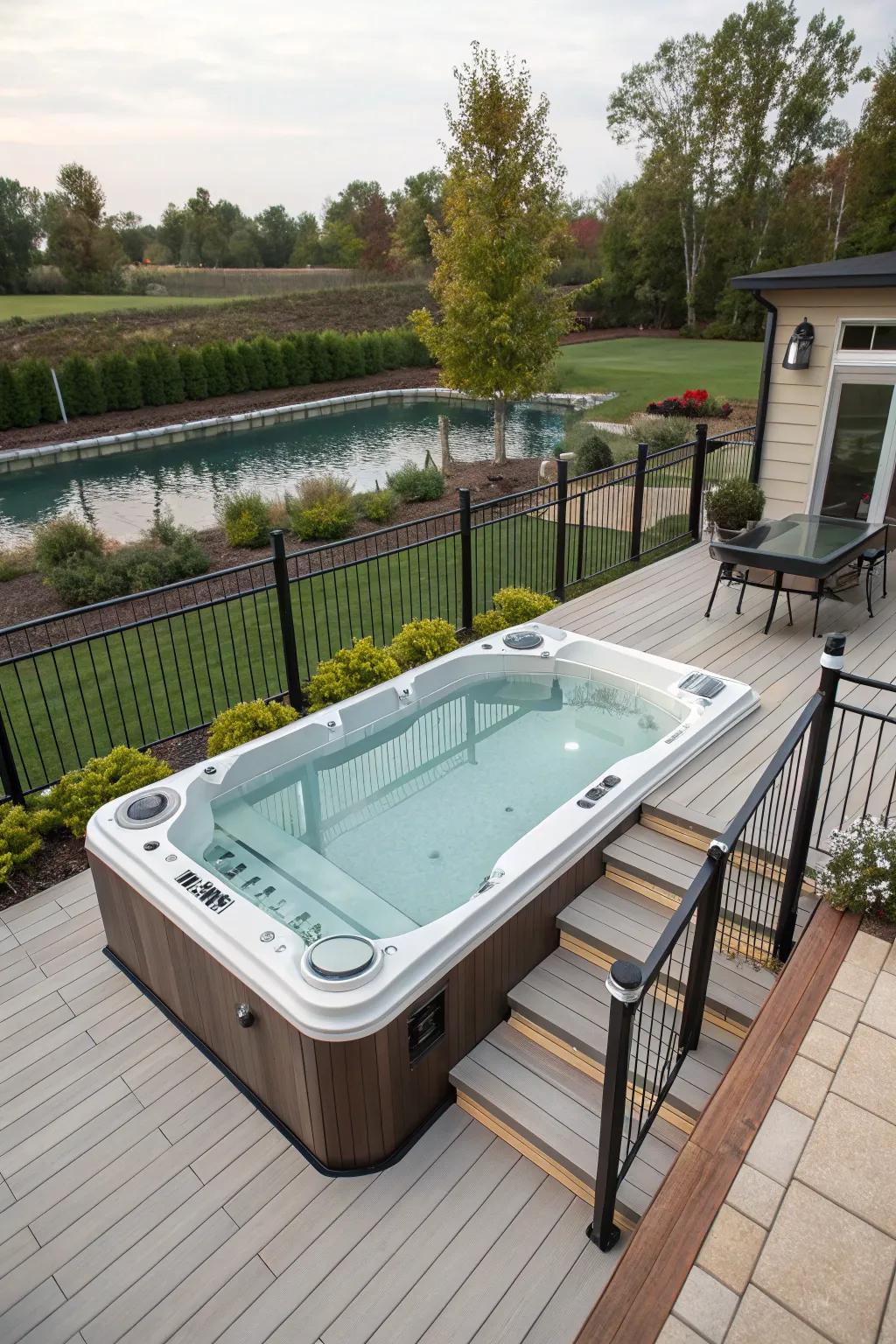 Unique form factors bring a modern flair to your swim spa area.