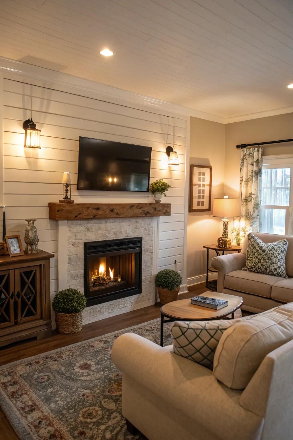 Shiplap creates a farmhouse feel that's full of charm.