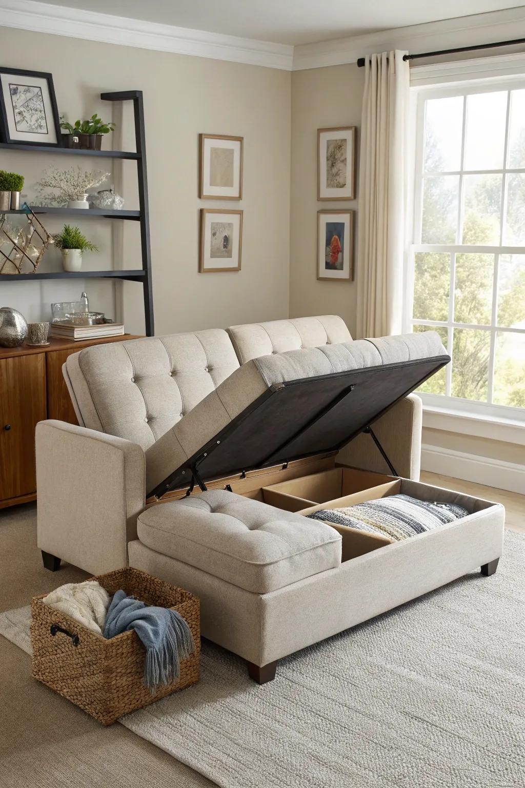 Multi-purpose furniture maximizes space efficiency.