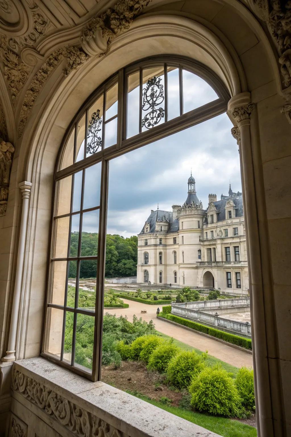 Ornamental capstones provide a striking focal point for arch windows.