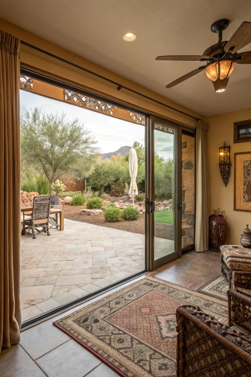 Connecting the Arizona room with the outside by use of sliding doors.