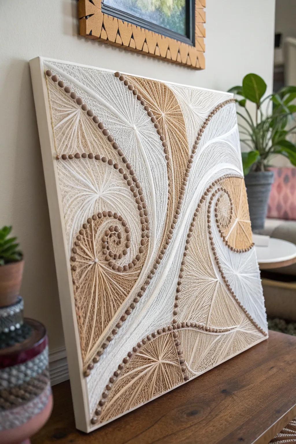 Add movement to your art using abstract string patterns, creating an inviting and dynamic piece.