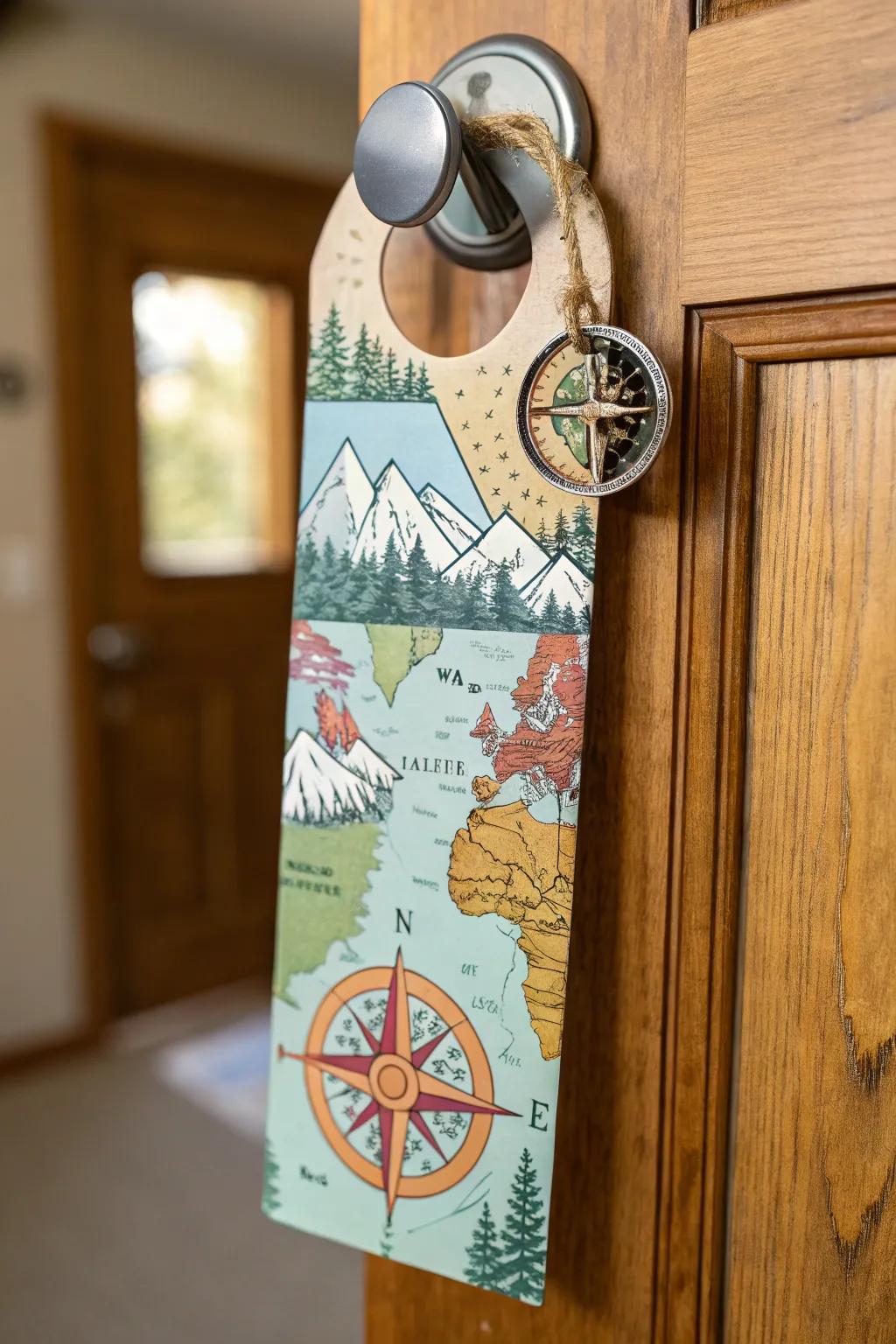 An inspiring adventure-inspired door adornment ready for exploration.