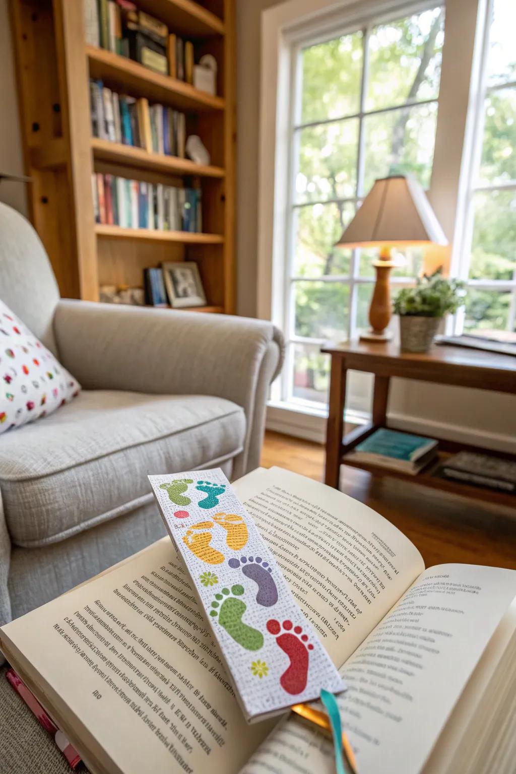 A delightful footprint bookmark for grandma’s cherished readings.