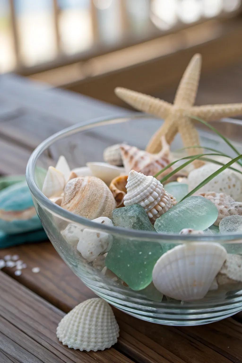 Seashells and sea glass bring the ocean to your table.