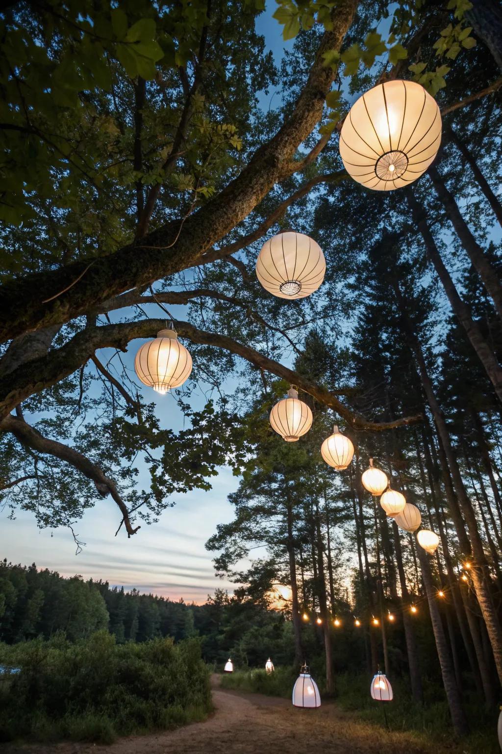 Quirky lamps contribute a charming and magical radiance to the party.