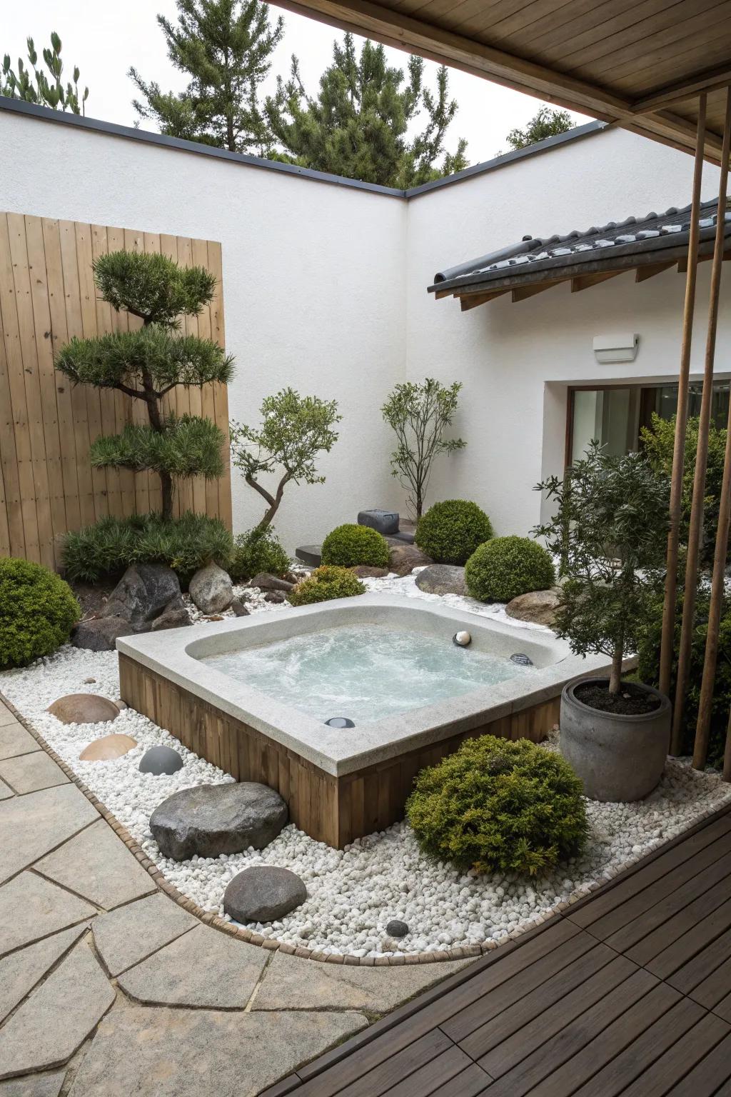 A zen-like design fashions a peaceful retreat surrounding your bubble spa.