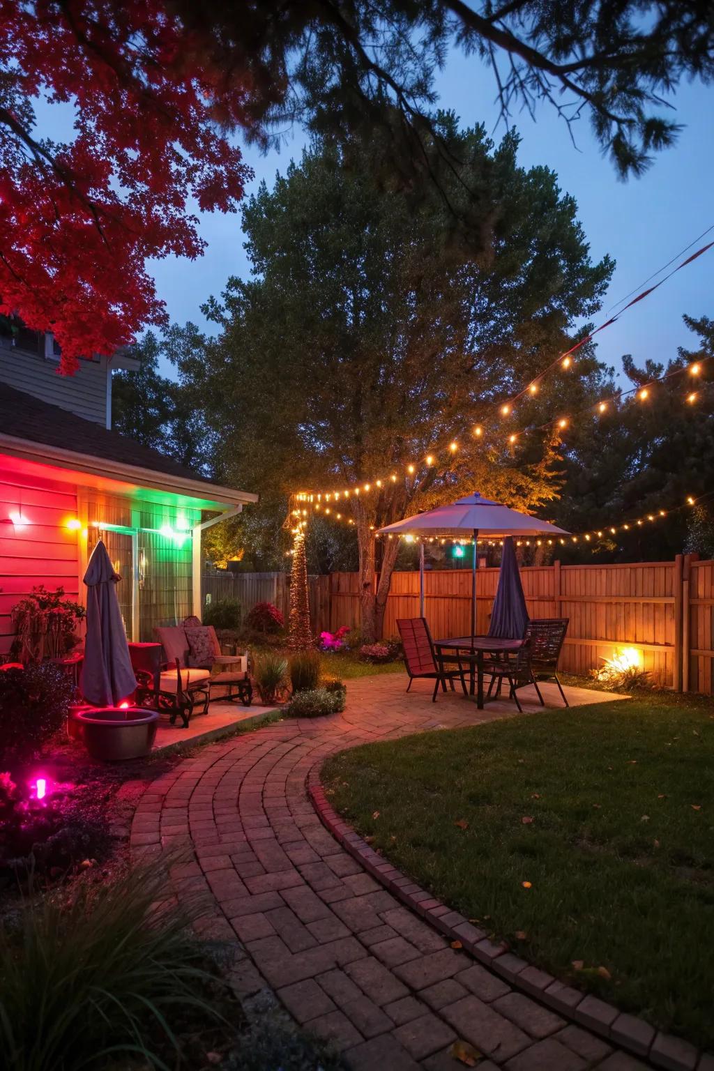 Multi-colored lighting contributes a festive and lively atmosphere.