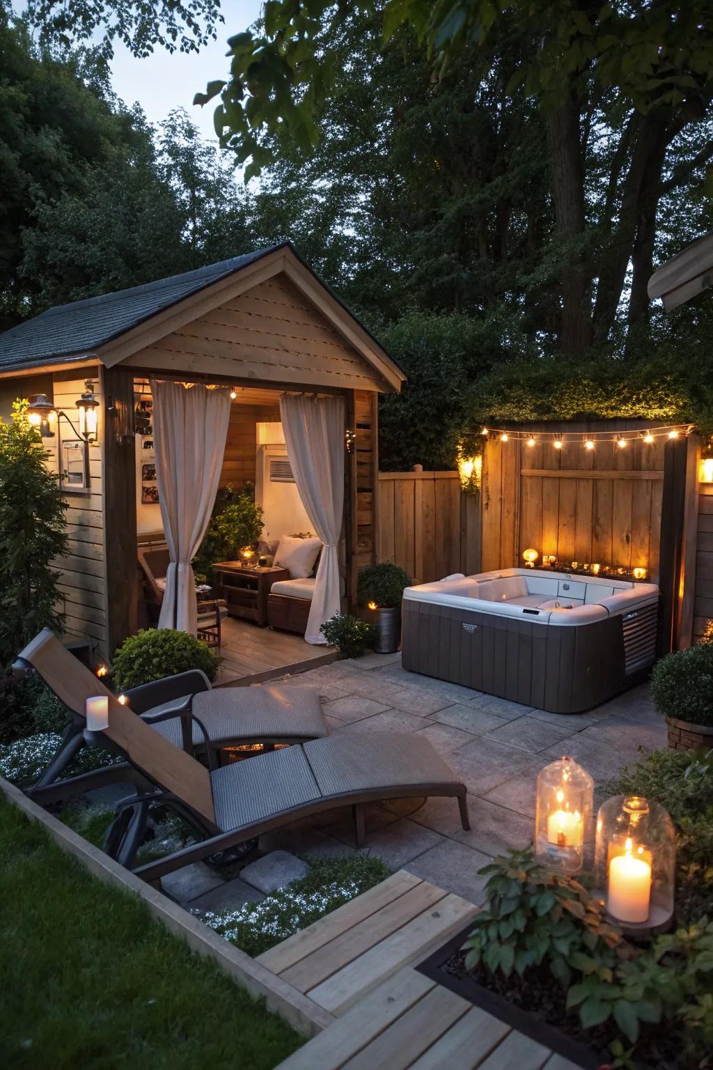 A luxurious spa retreat set within a backyard shed.