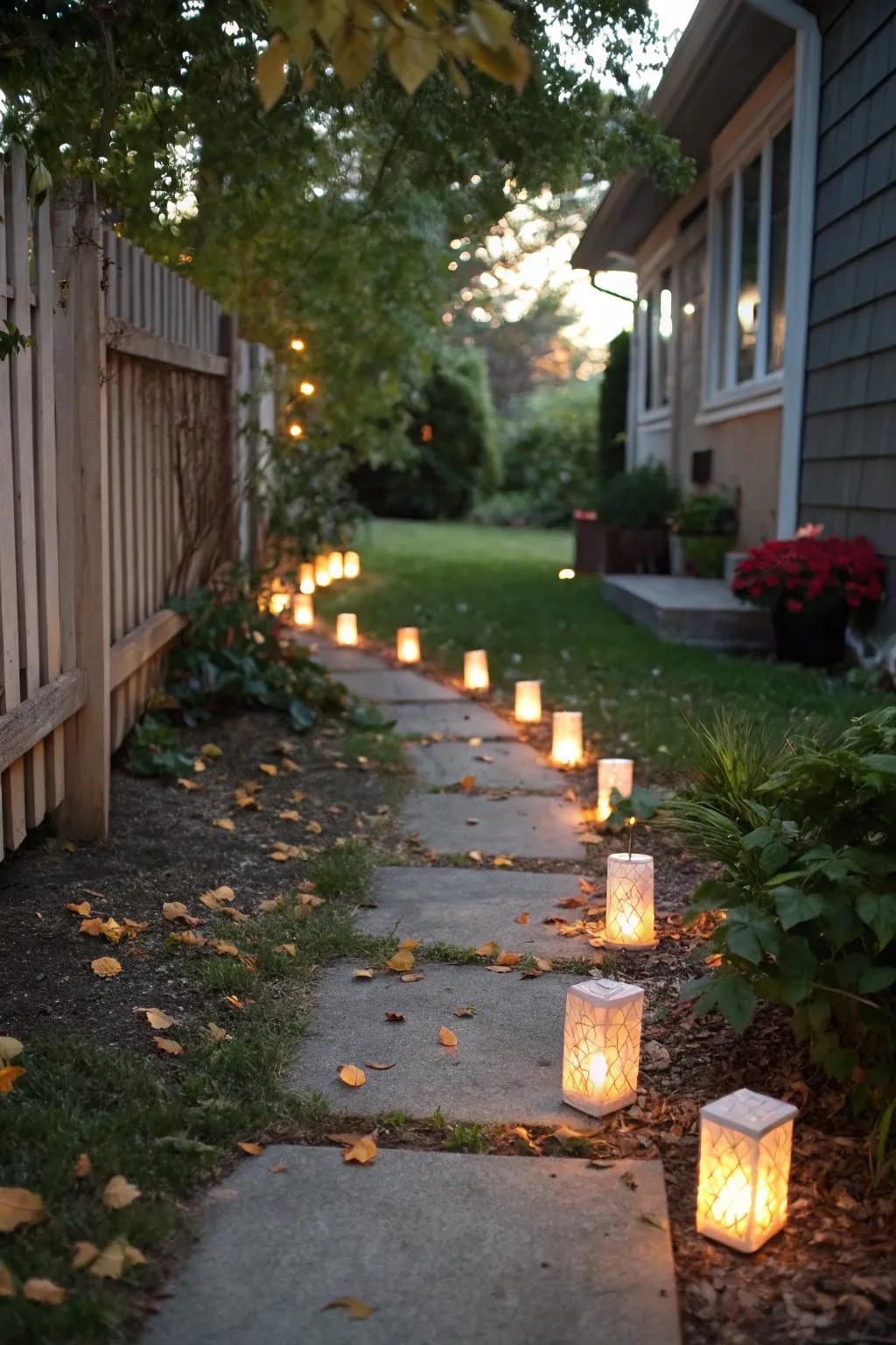 A refined tea light path introducing charm to the party.