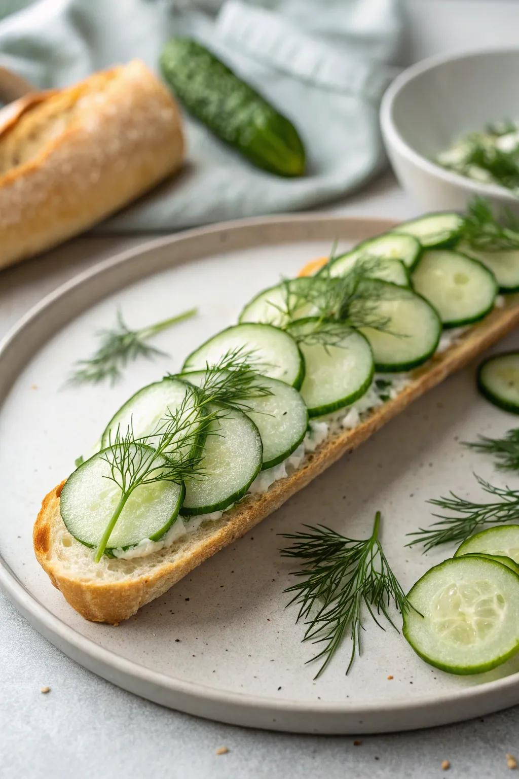 Crisp green veg and dill bring a refreshing touch to your baguette.