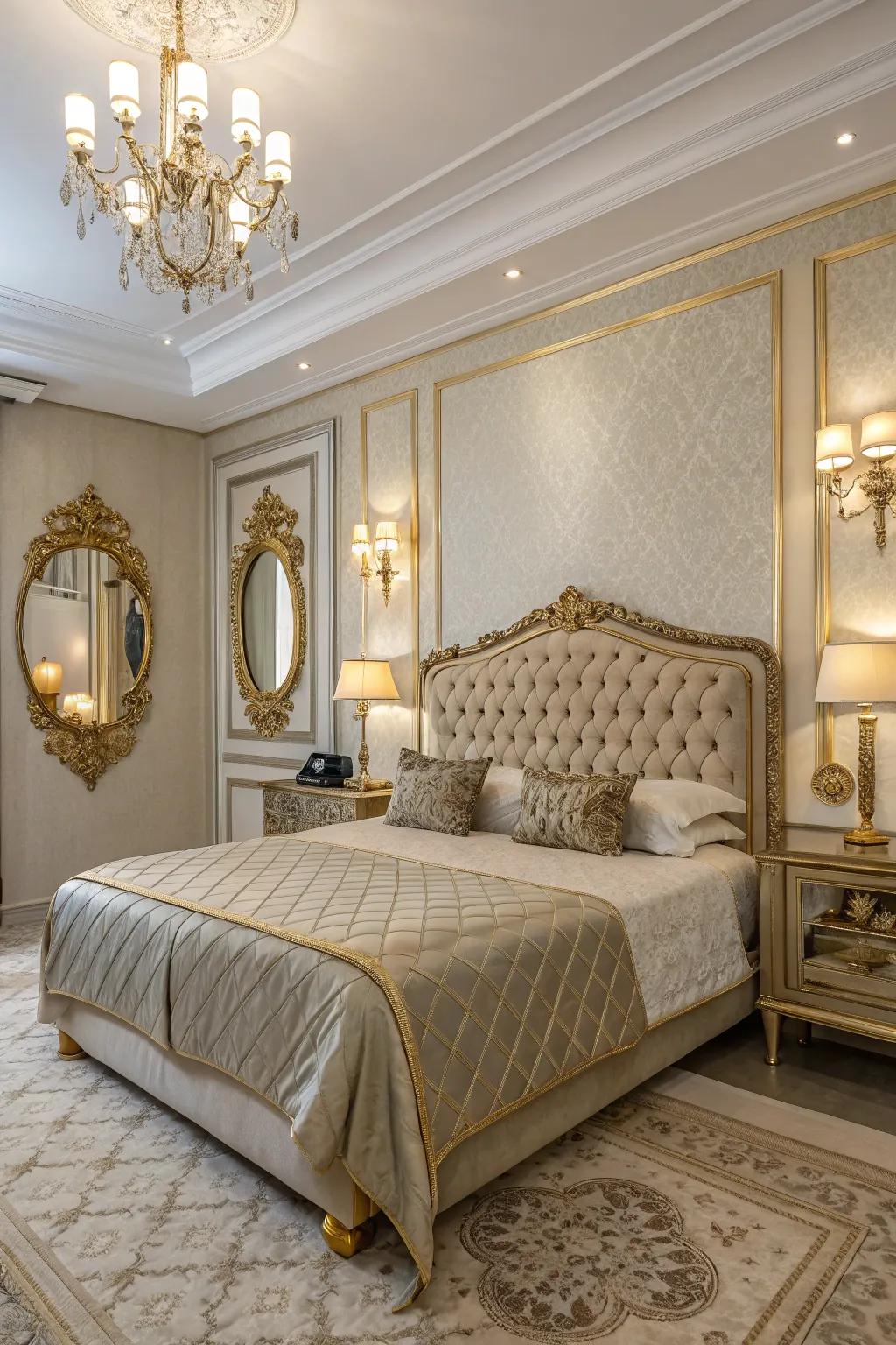 Glimmer accents evoke a sense of luxury.