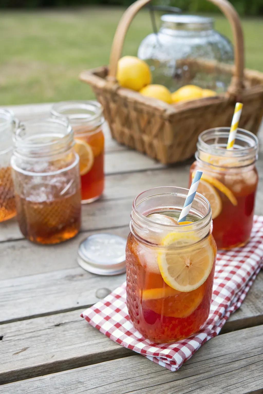 Sophisticated beverage glasses made from ball jars for casual gatherings.