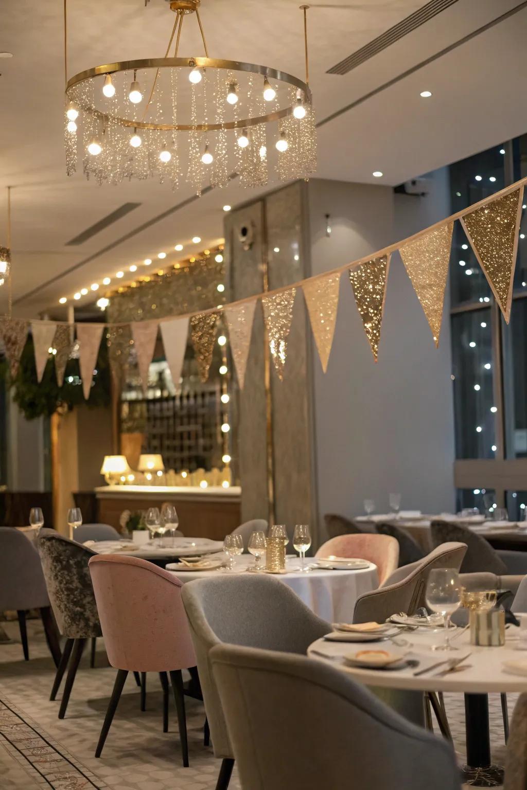 Metallic accents add a hint of glamour to banners.