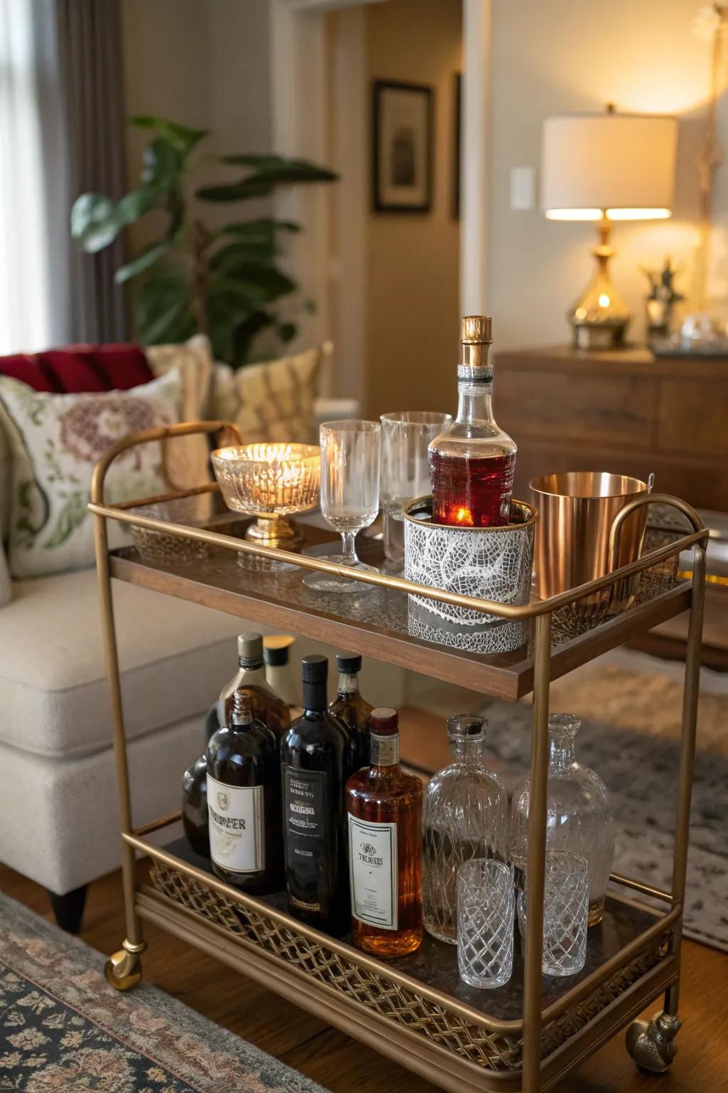 A vintage bar cart brings charm and practicality to your home bar.