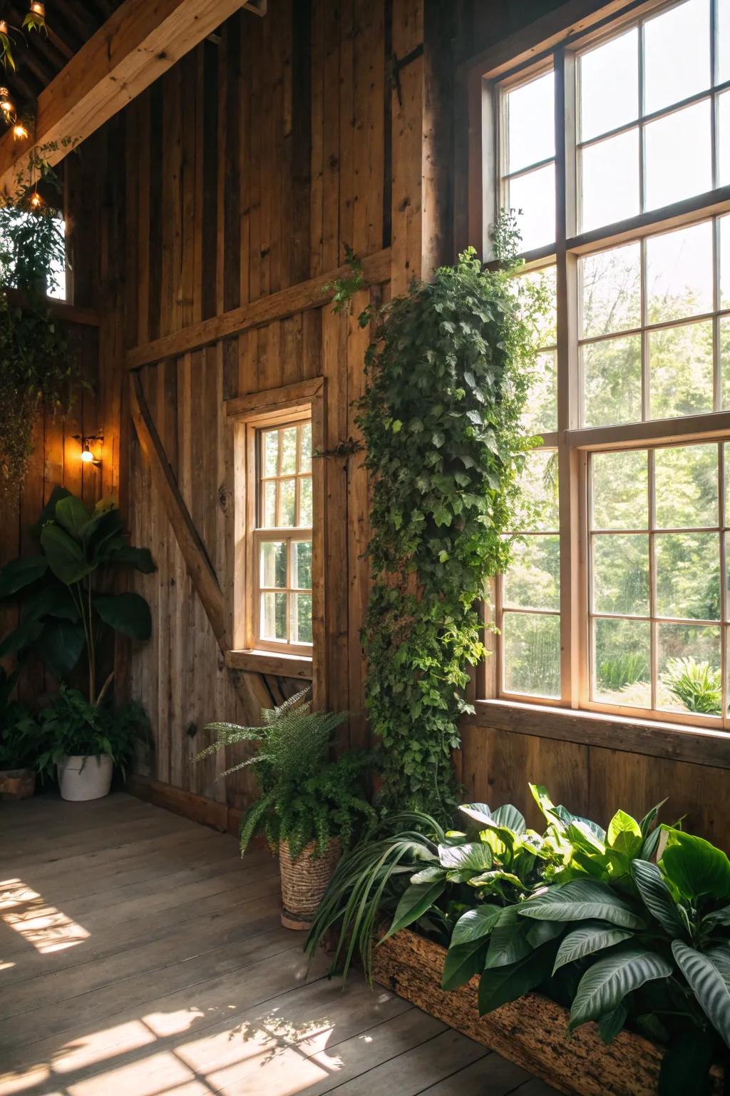 Bring nature indoors using wood and green.