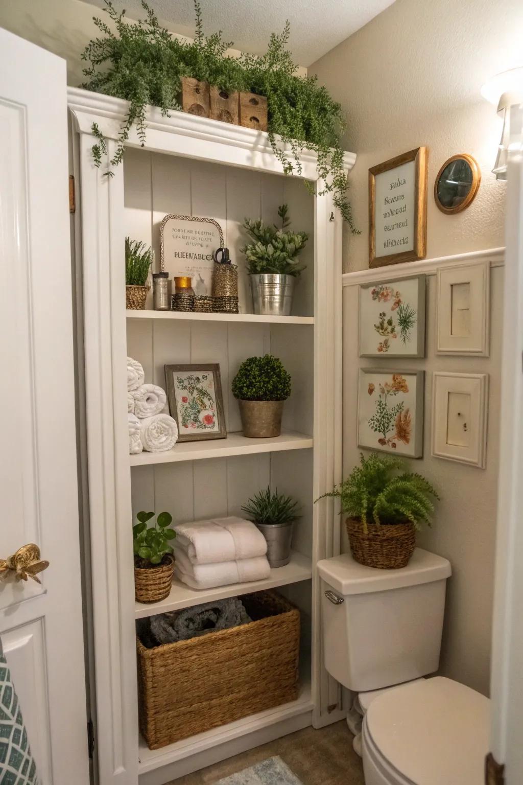 Decorative elements bring charm to your organized space.