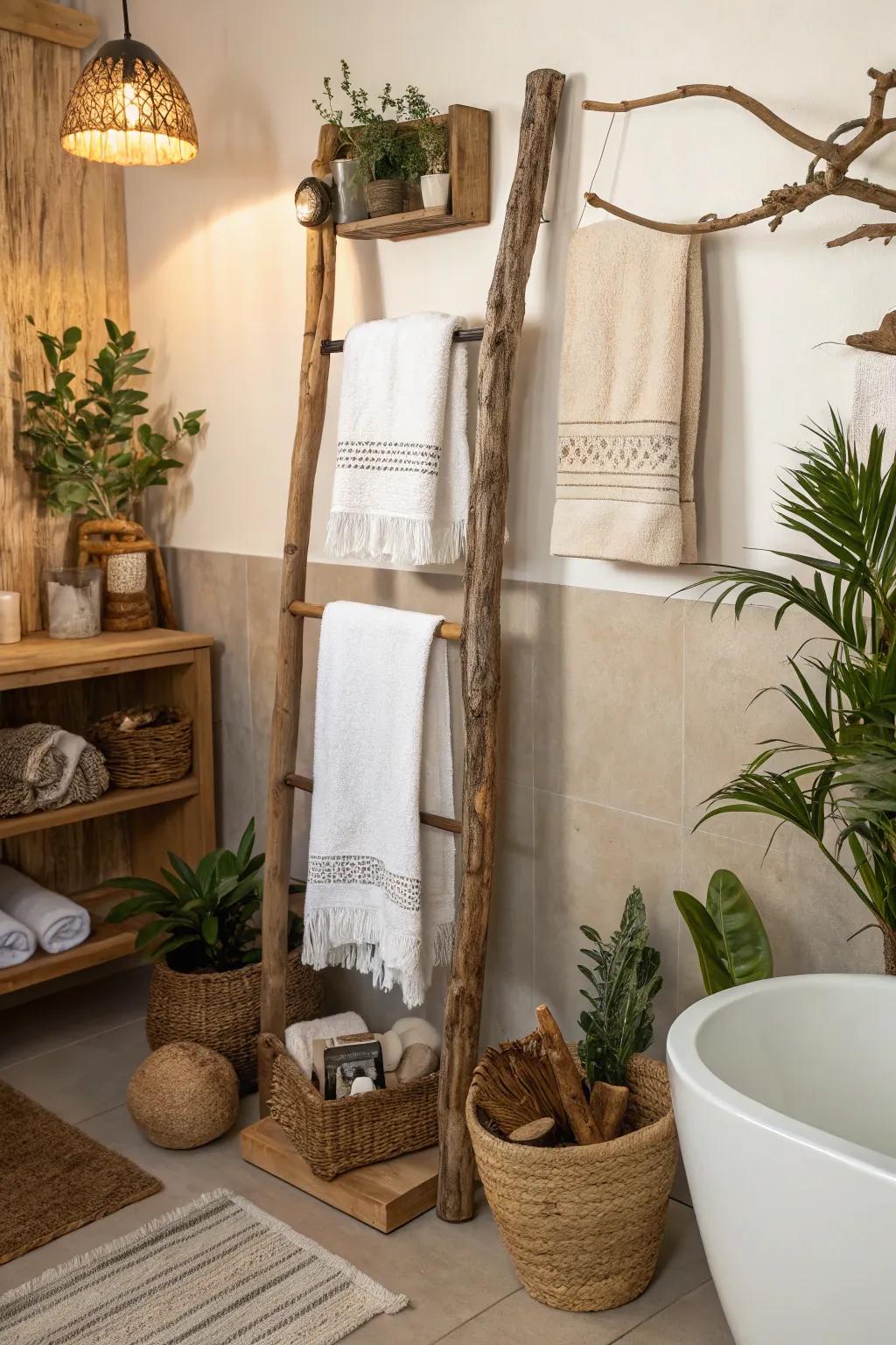 Natural elements add an eco-friendly touch to cloth displays.