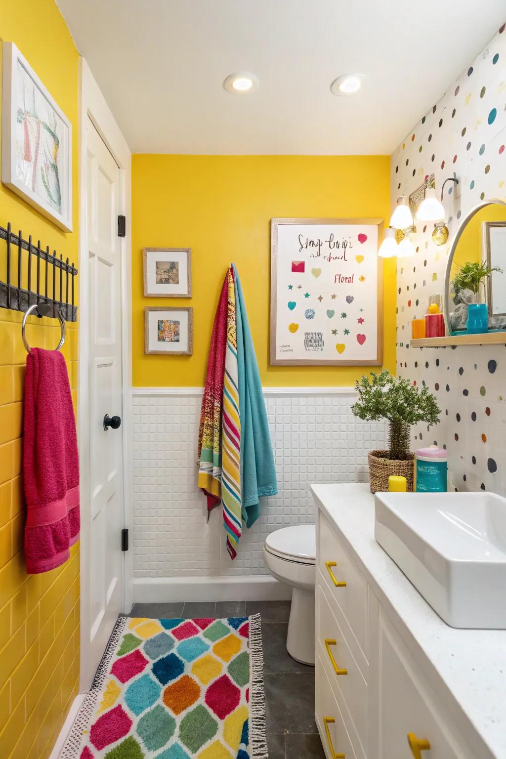 A playful bathroom featuring a splash of vibrant color.