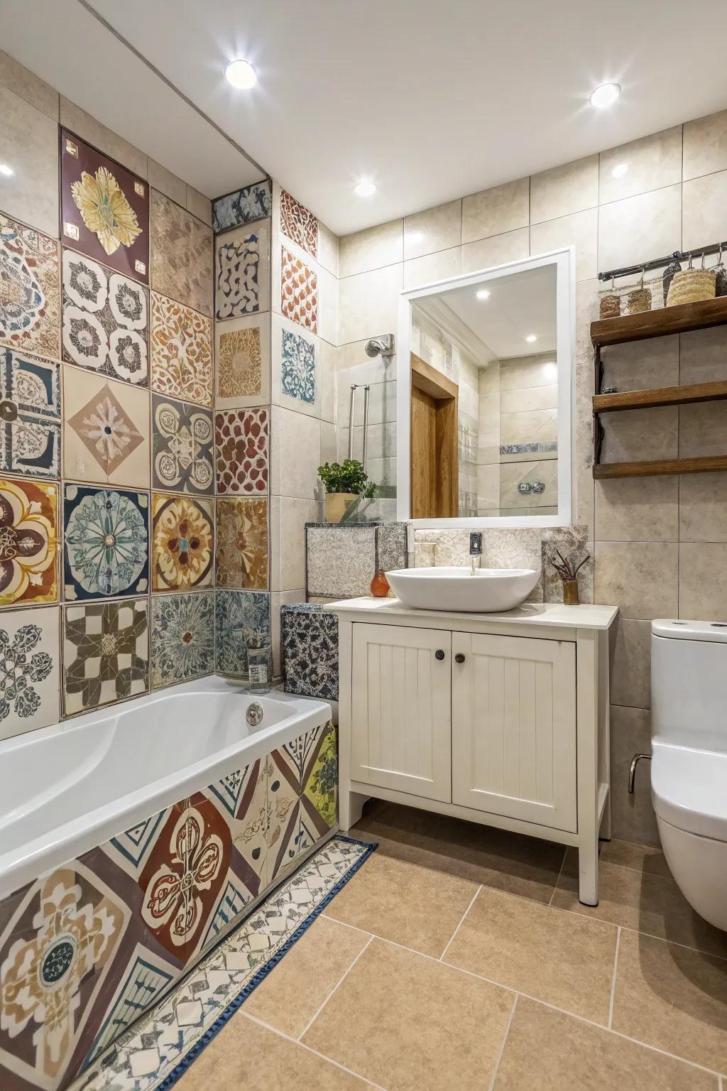Blending trim styles results in personalized and unique bathroom designs.