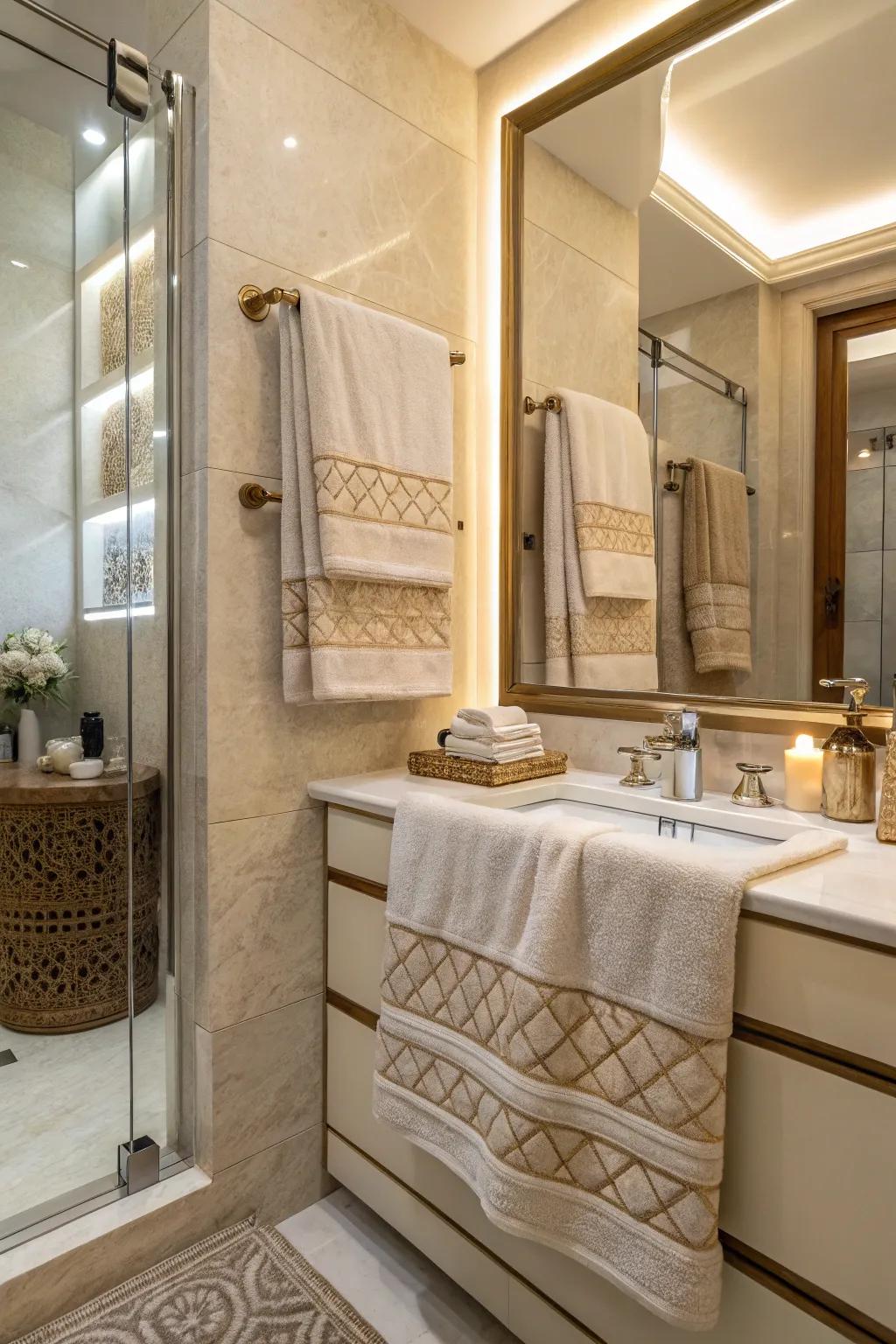 Sand and stone towels offer a soothing and elegant touch.