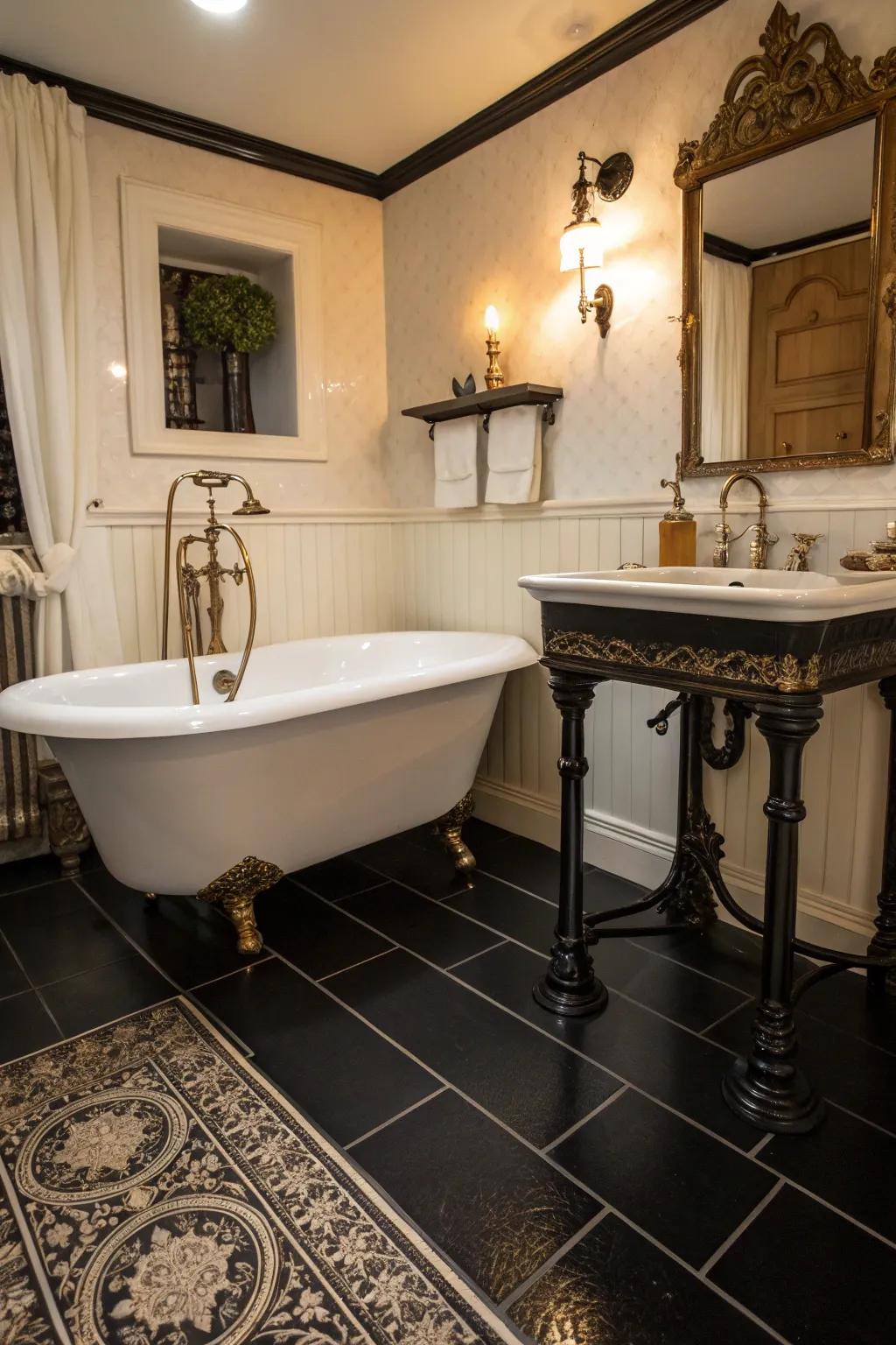 Classic styled trimmings add nostalgia and elegance to the dark floor.