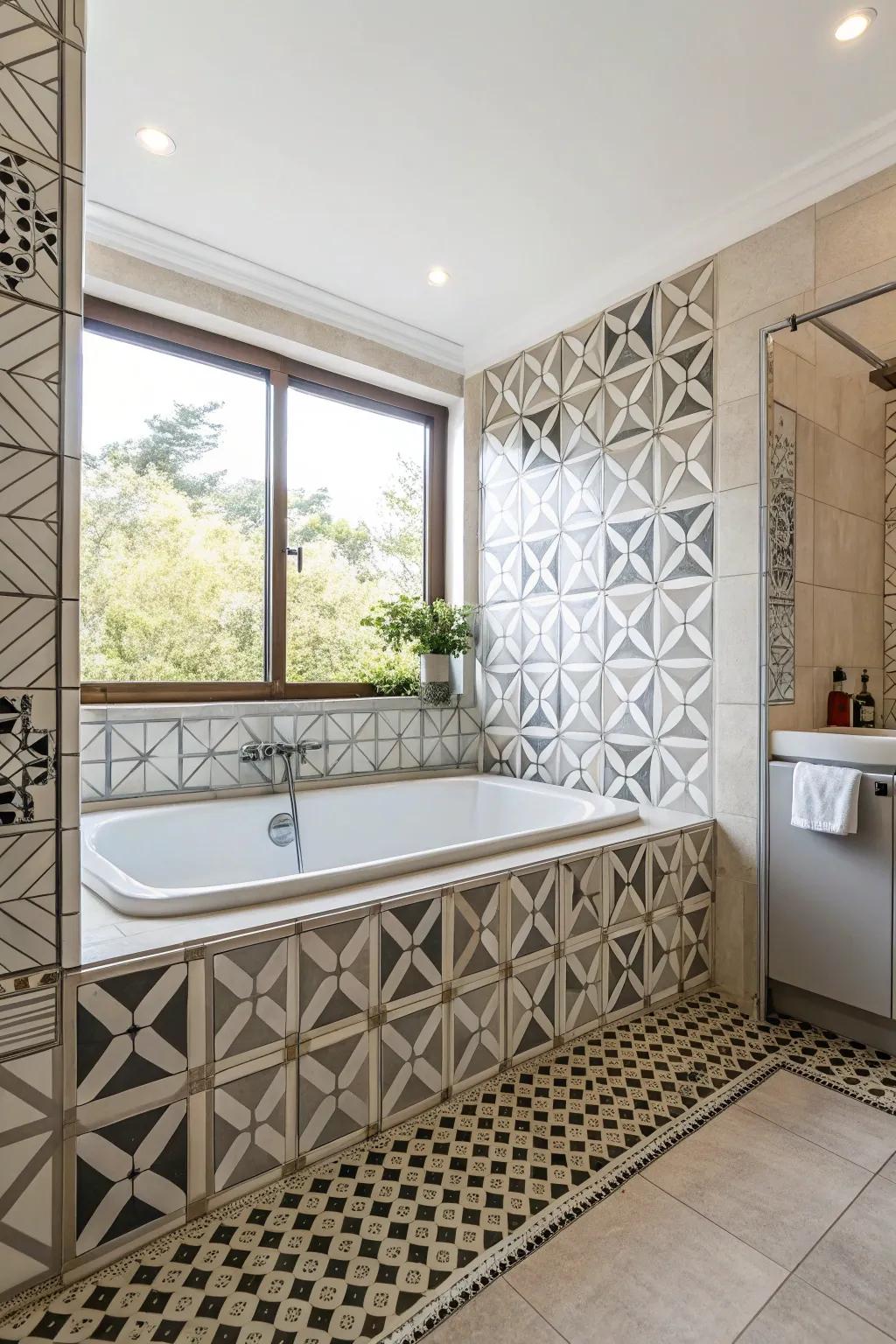 Geometric patterns bring a modern edge to your bathroom decor.