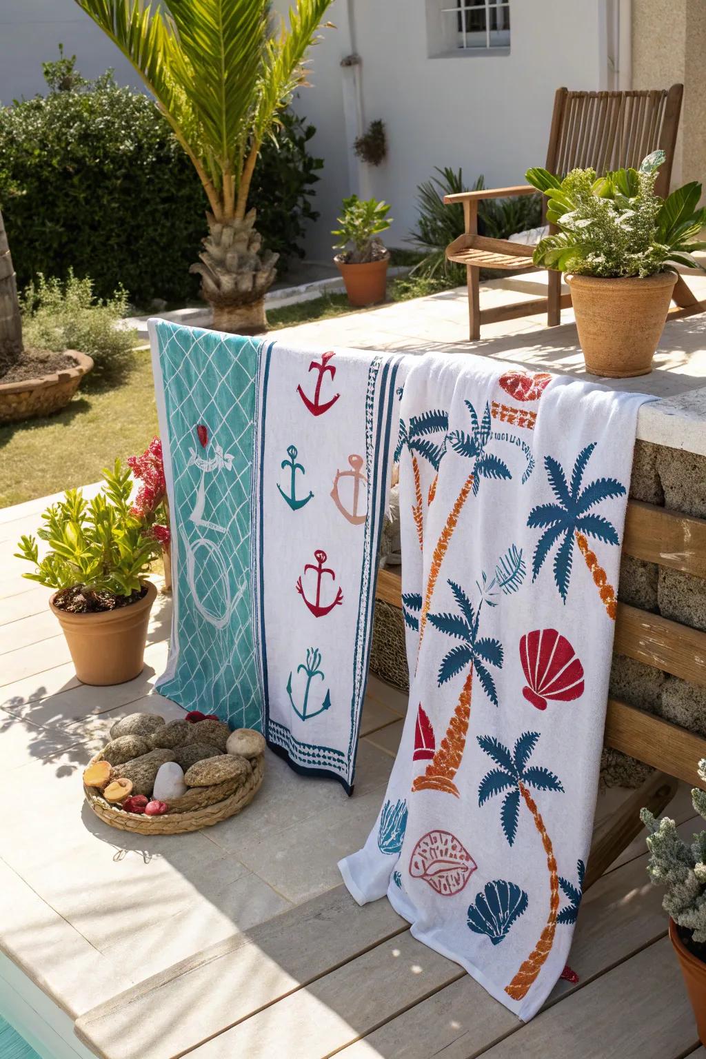 Show off your style with themed beach towels that show off your passions.